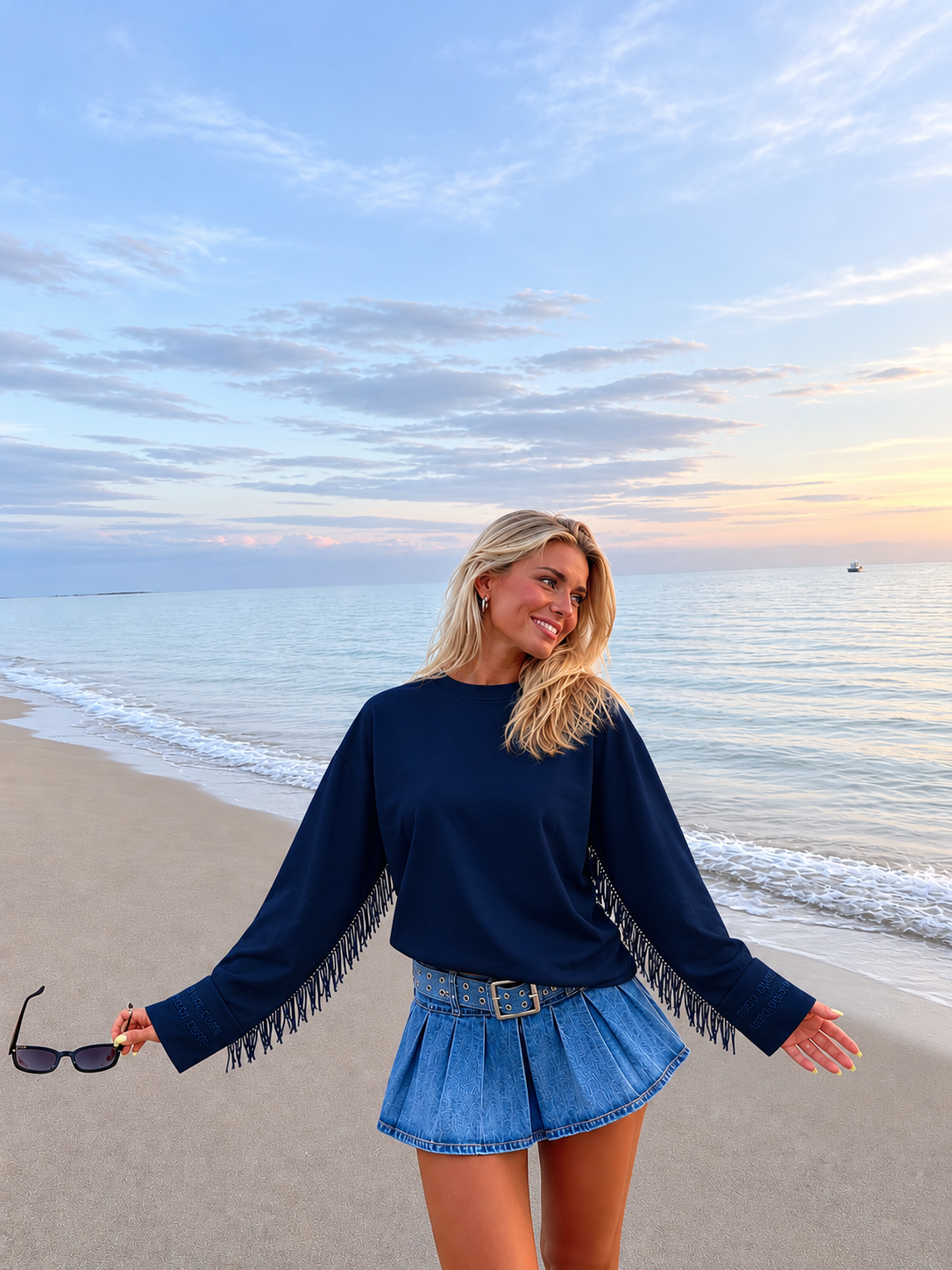 Coastal fringe longsleeve navy