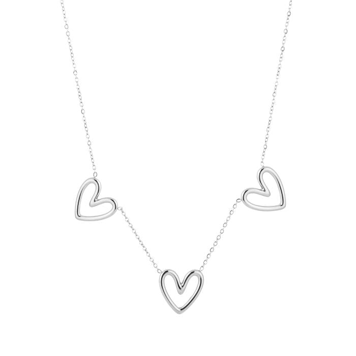 3 hartjes ketting zilver