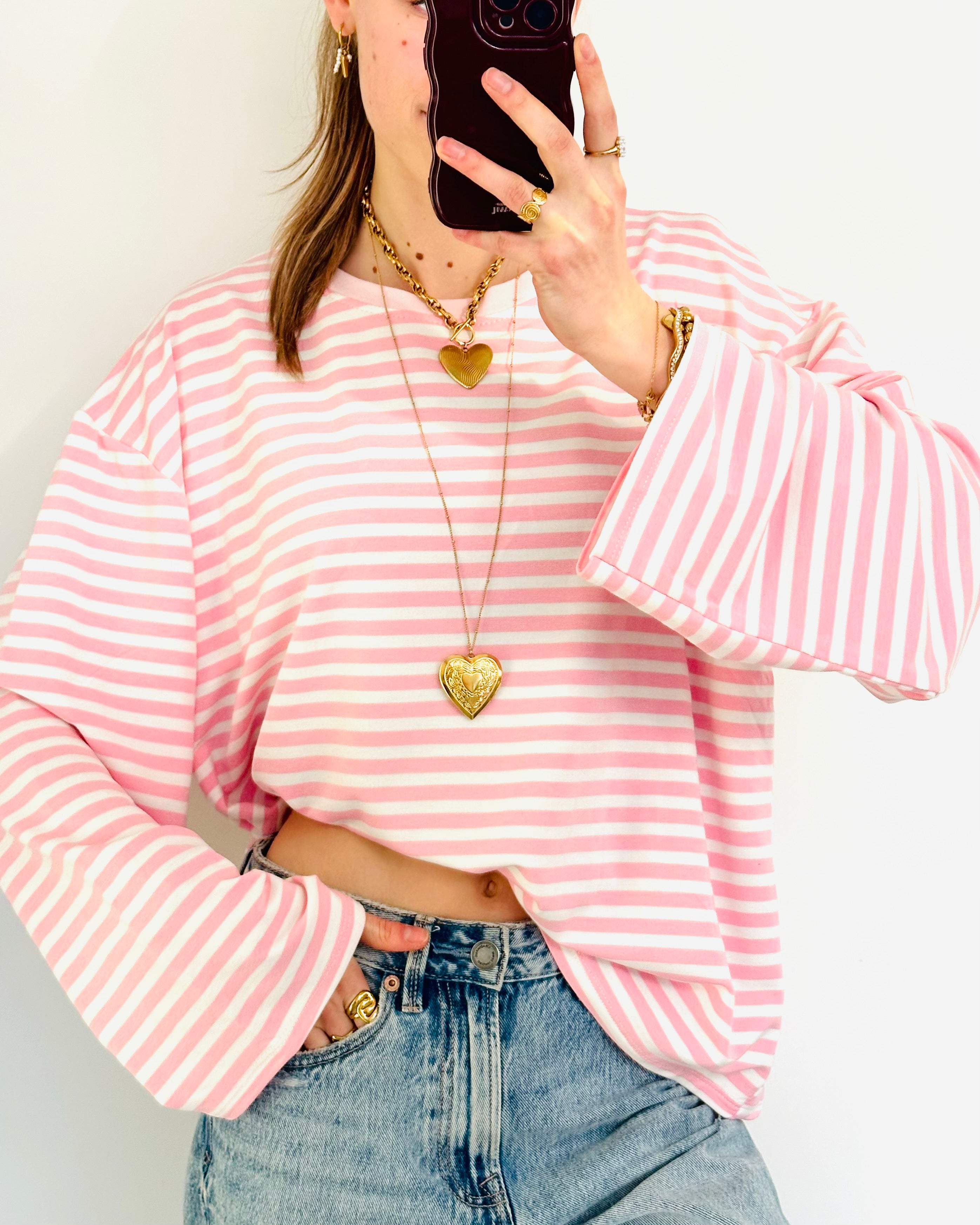 Casual stripe longsleeve baby pink