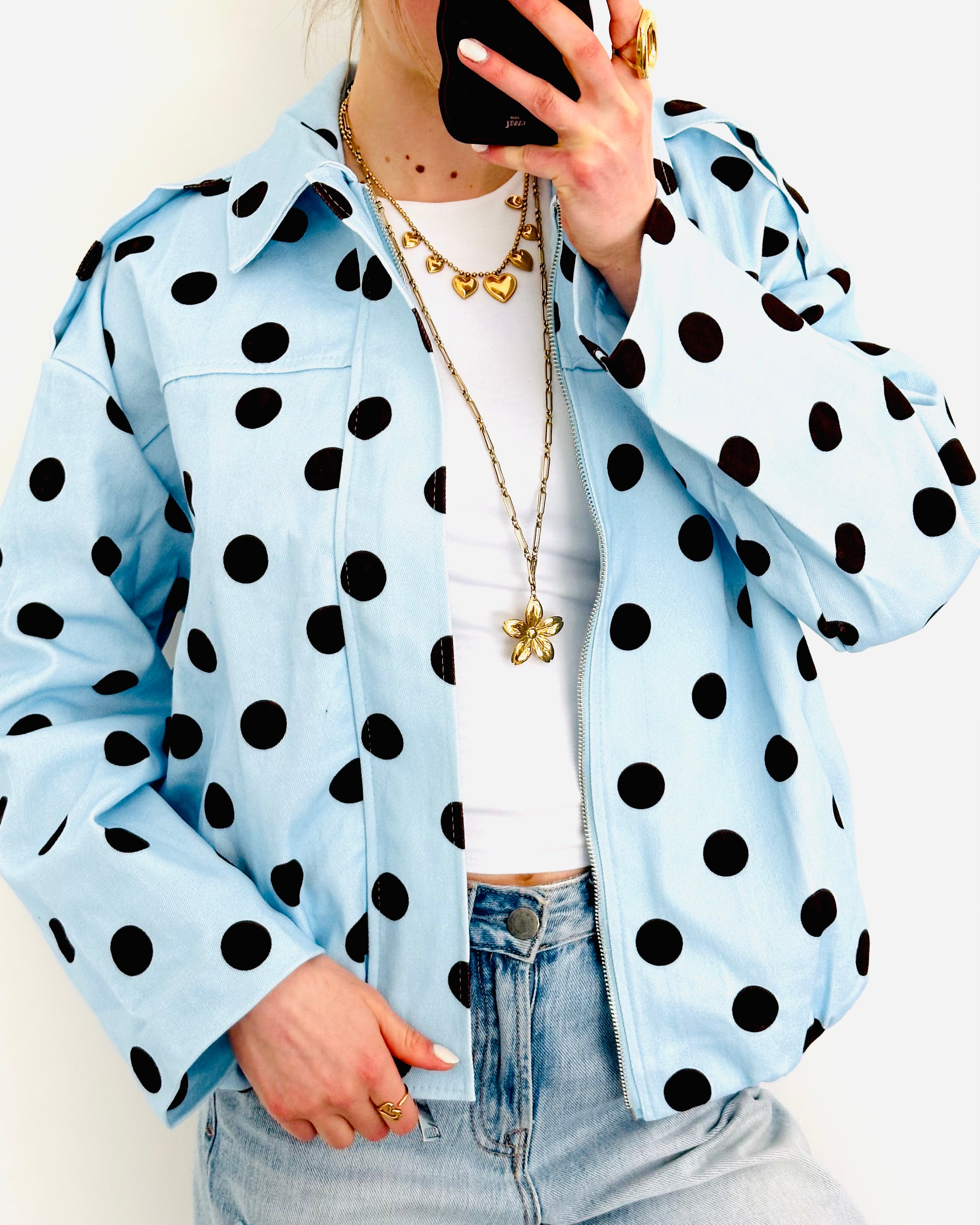 Polka dots jacket blauw bruin