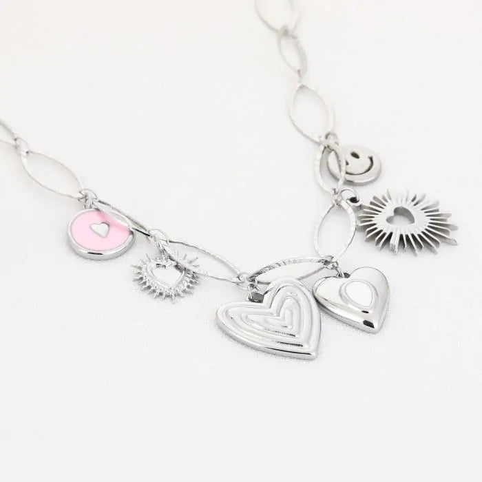 Good heart ketting zilver roze