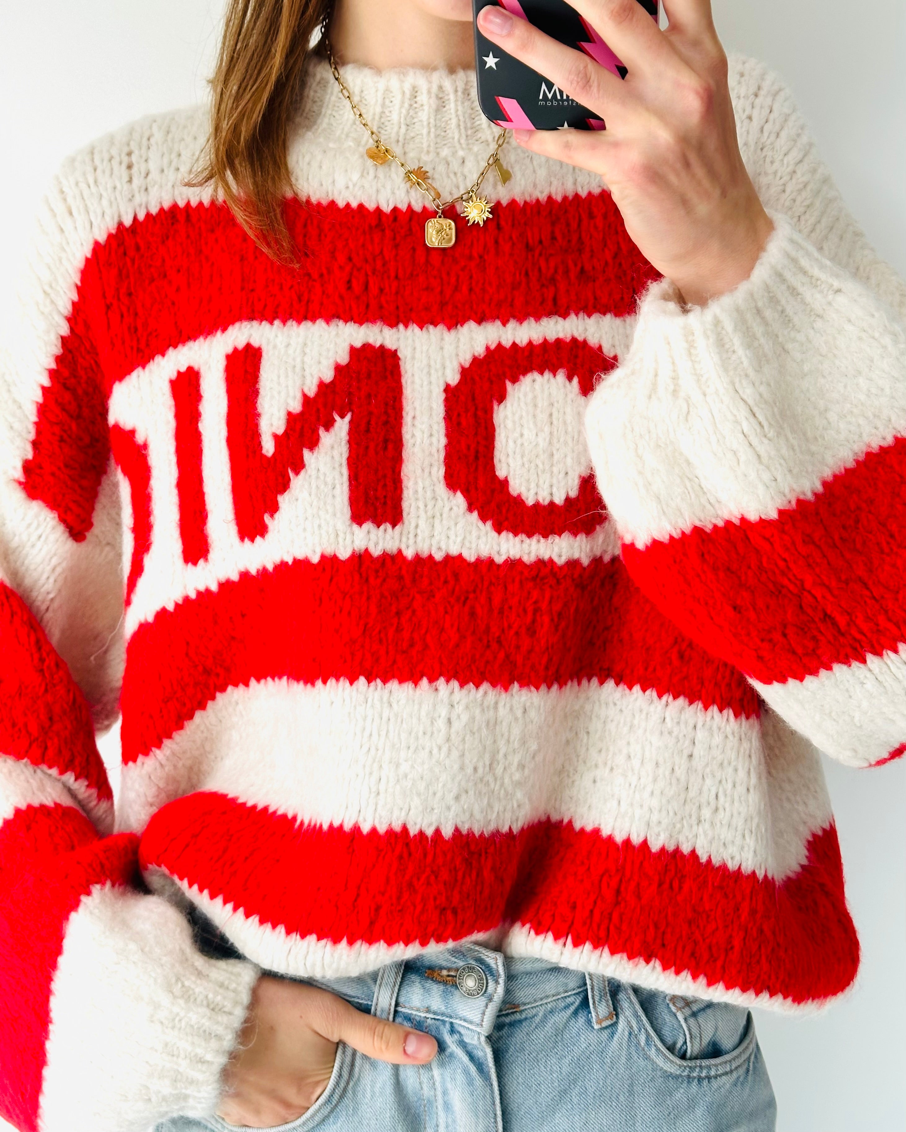 Comfy trui stripe iconic rood