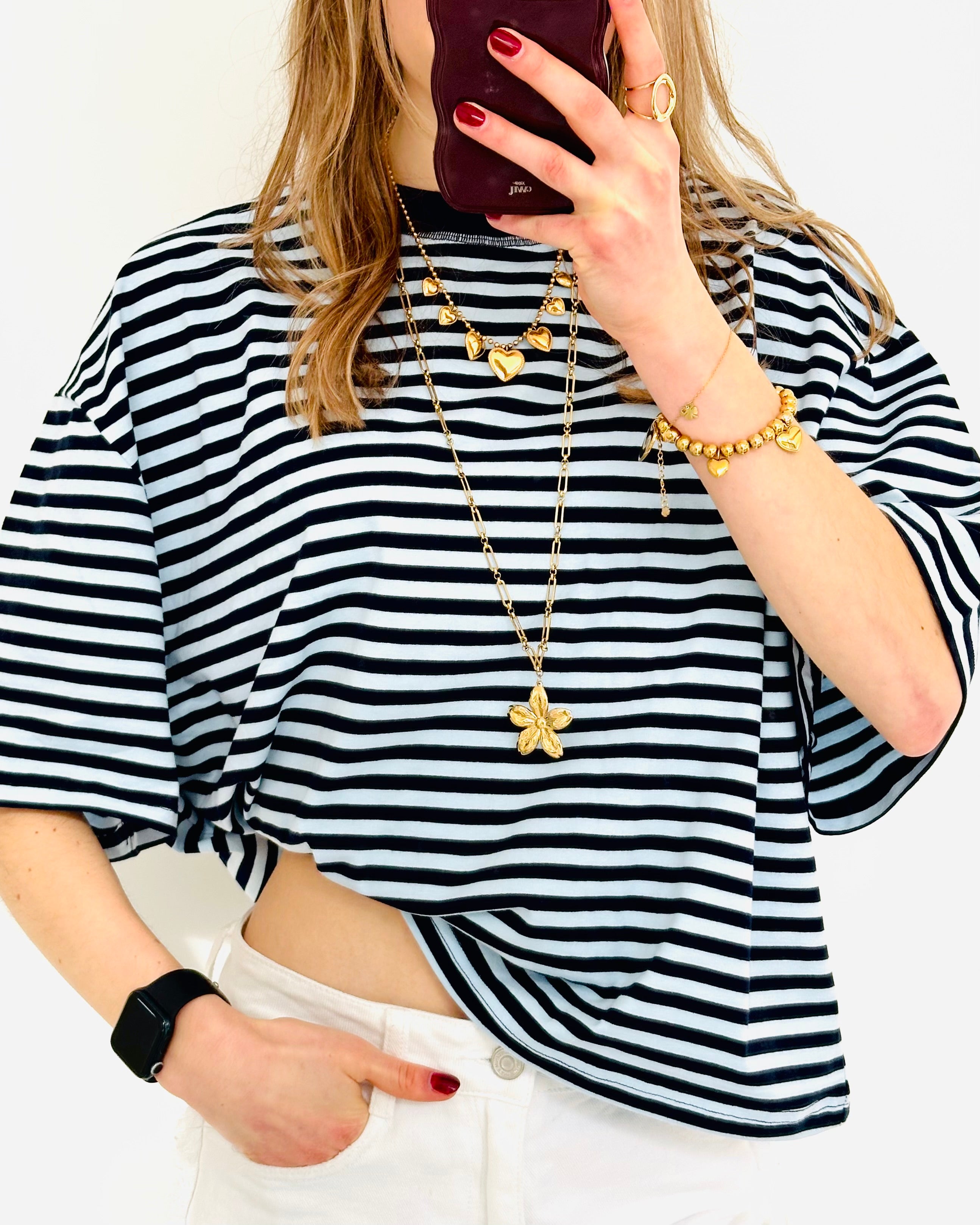 Casual stripe shortsleeve navy blue