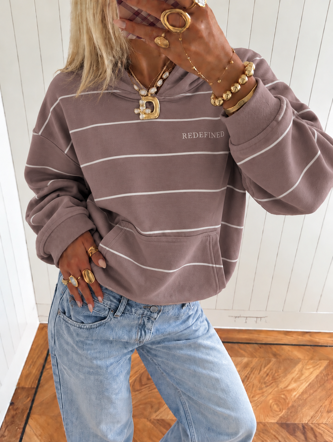 Redefined striped hoodie warm taupe