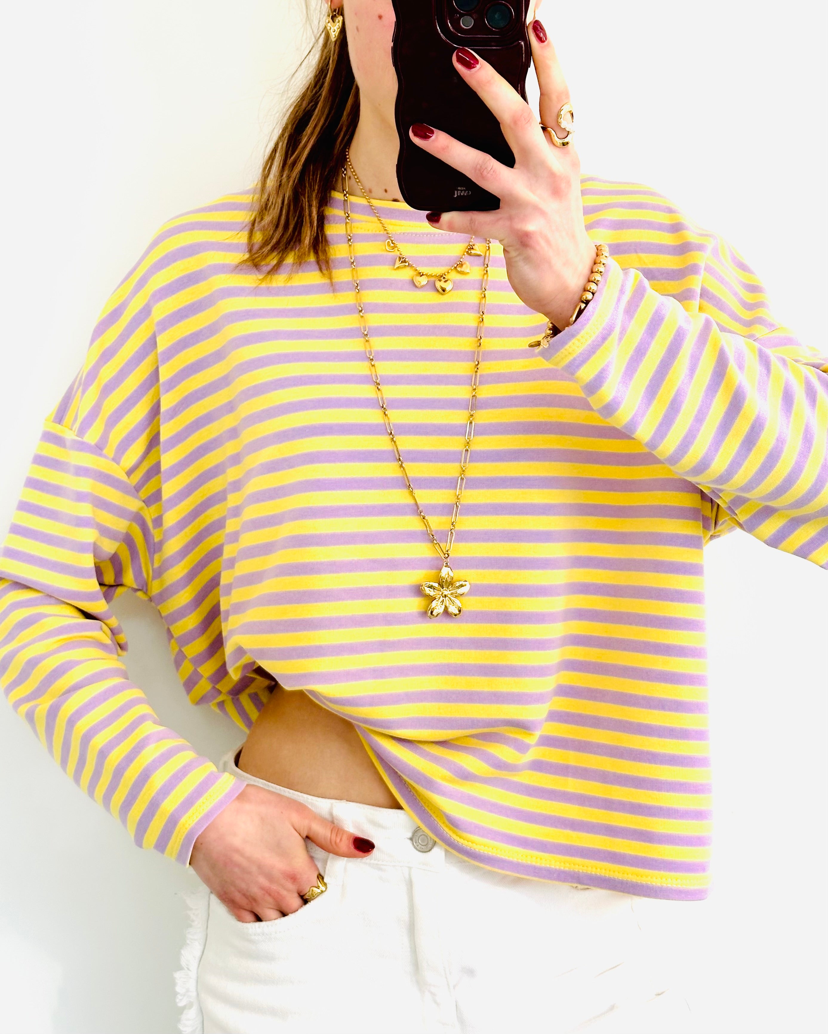 Casual stripe longsleeve purple yellow straight