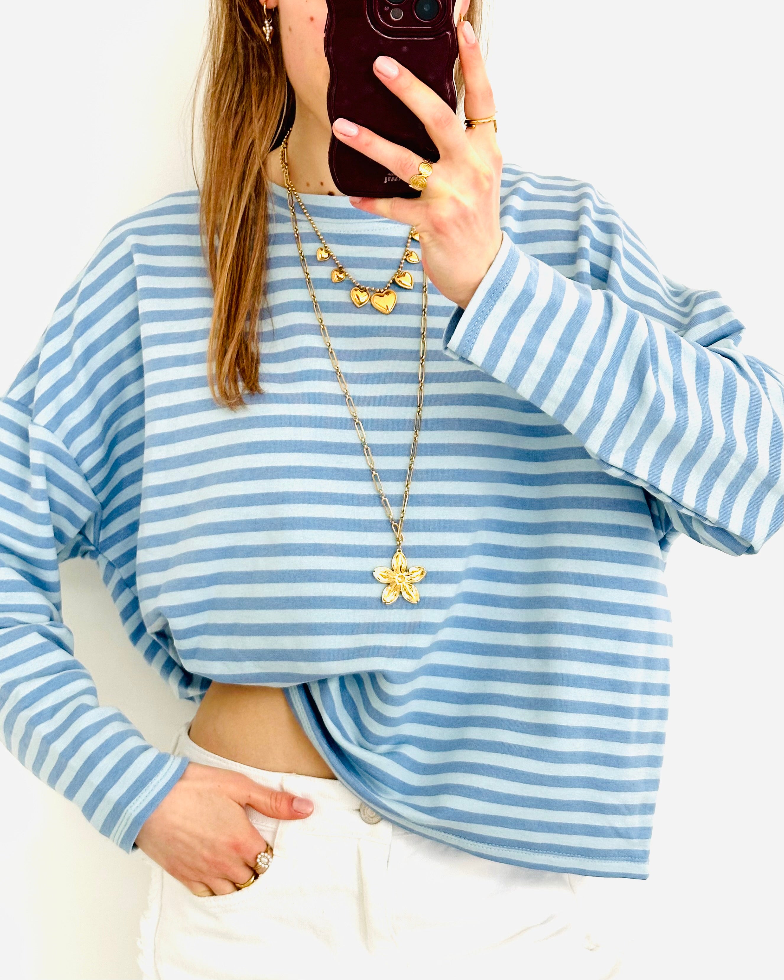 Casual stripe longsleeve blue denim