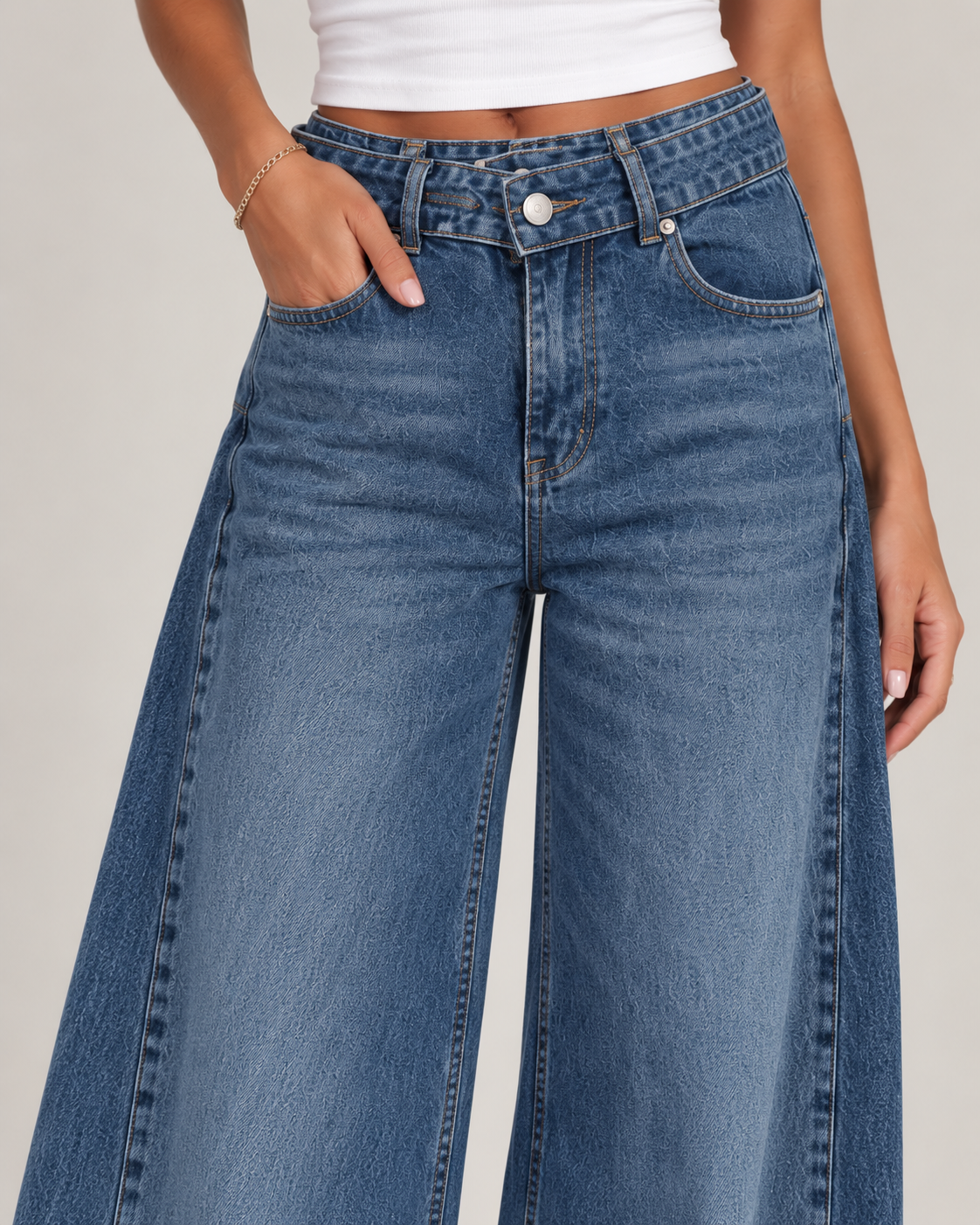 Belted wide leg blue