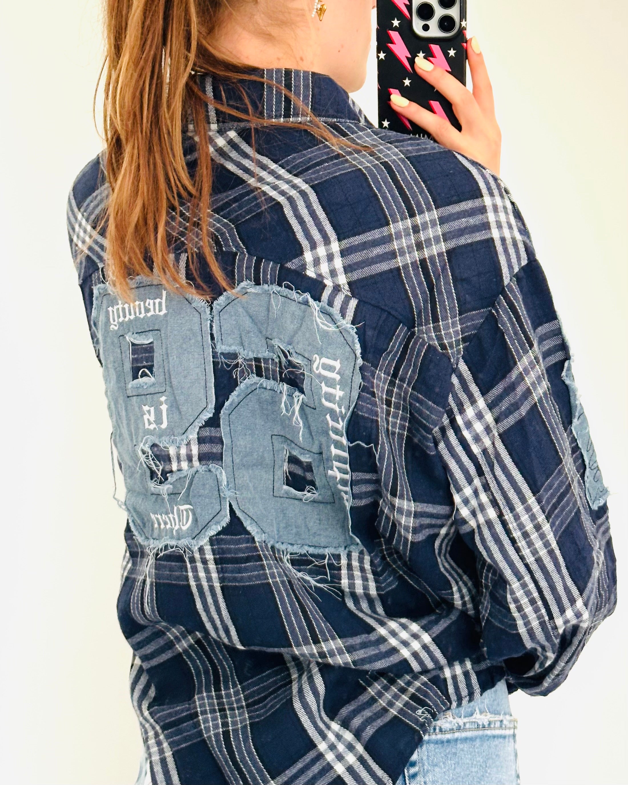 Limited baseball blouse geruit blauw