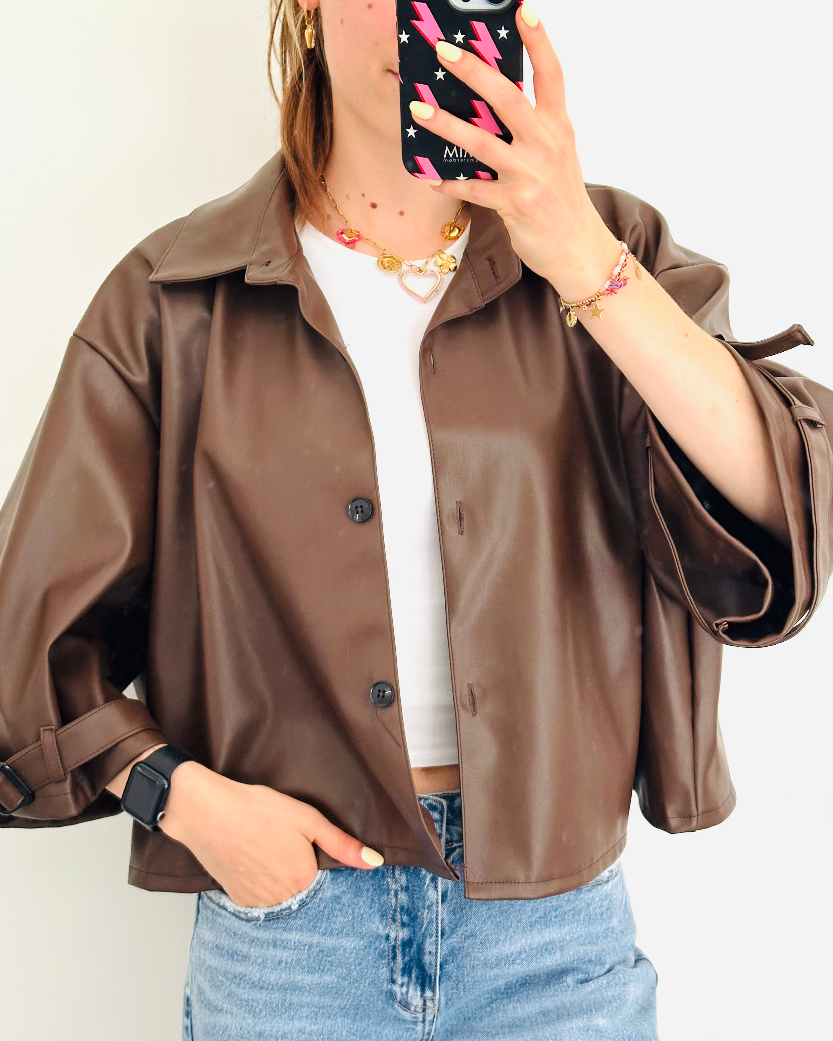 Ruby jacket bruin leer