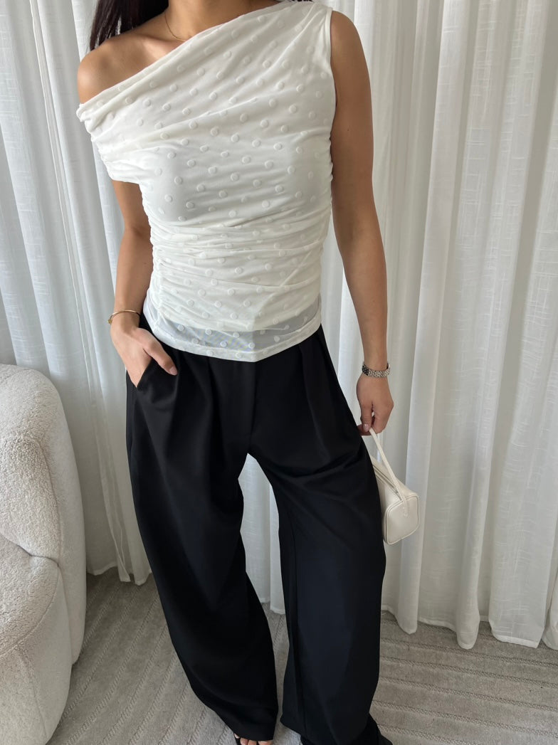 Polka Dots mesh top white
