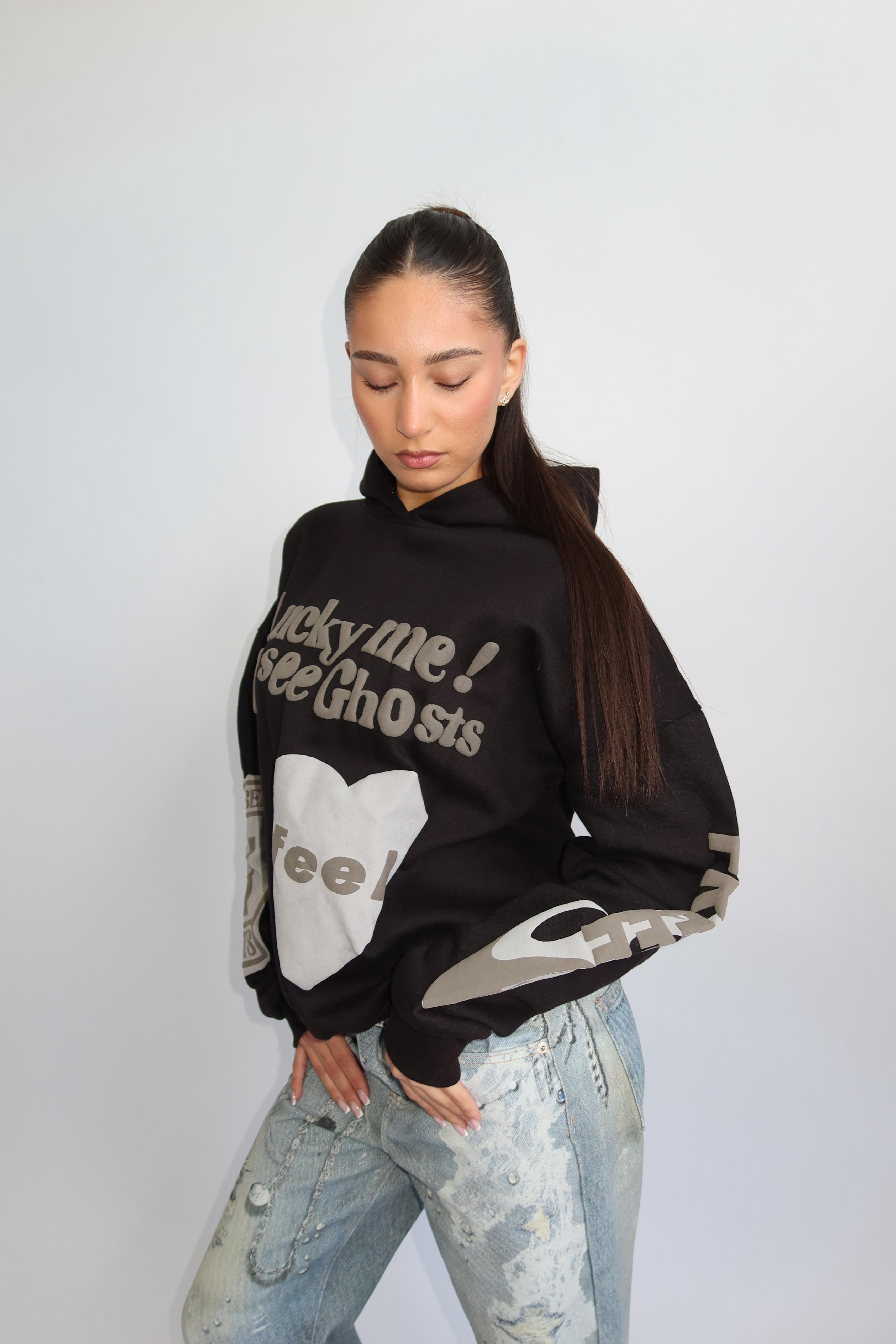 Lucky me hoodie zwart