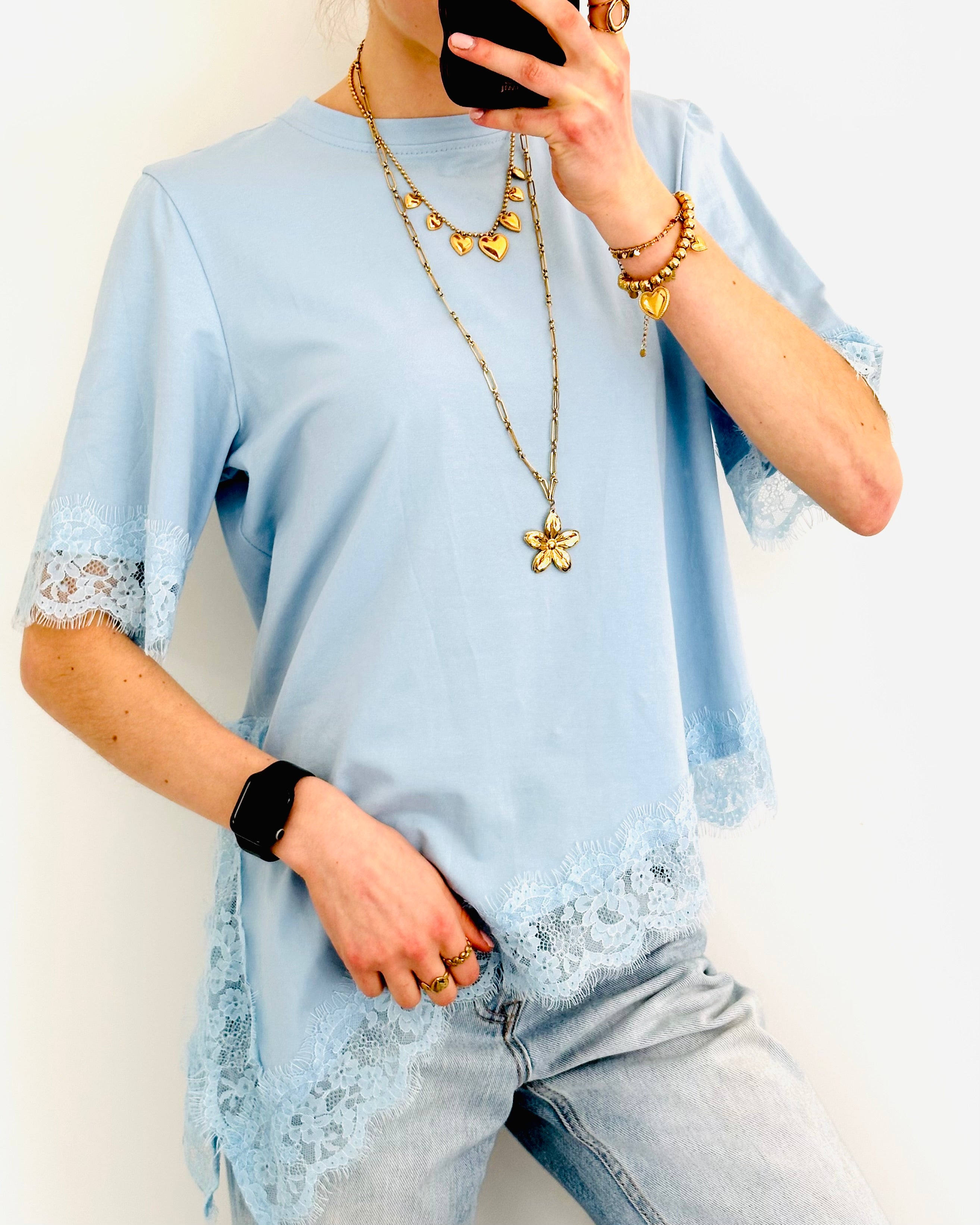 Lace shortsleeve blue