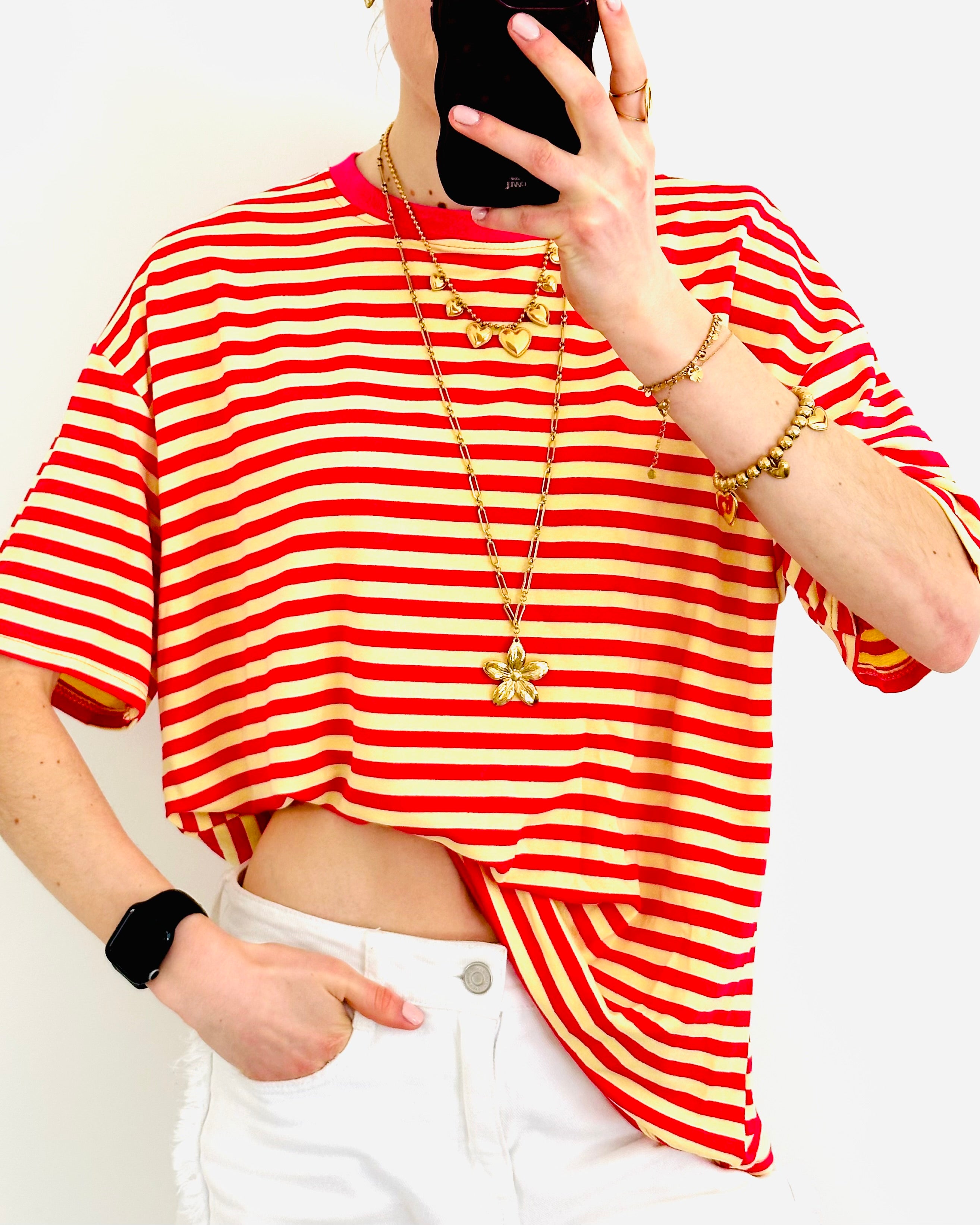 Casual stripe shortsleeve yellow fuchsia