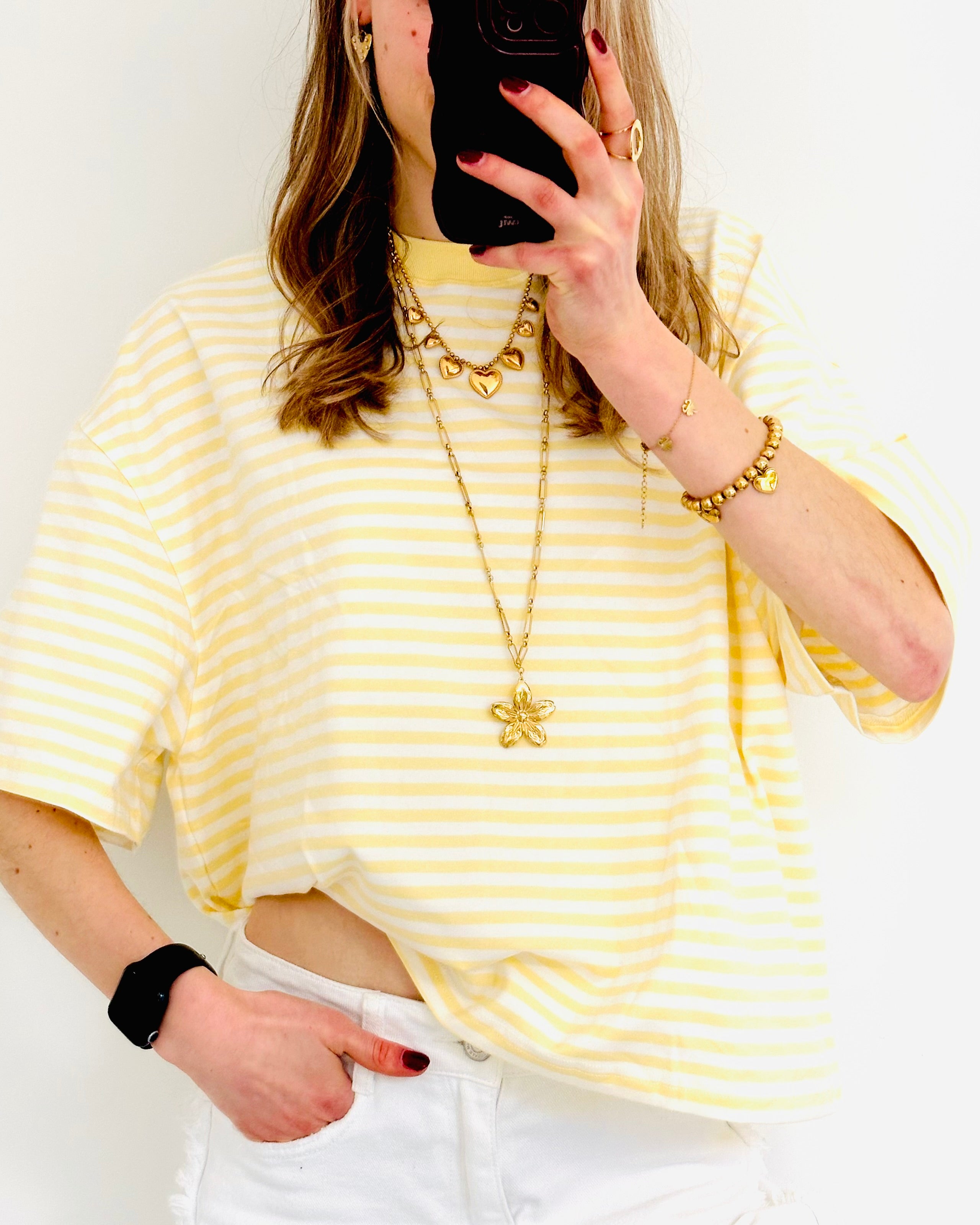 Casual stripe shortsleeve yellow white