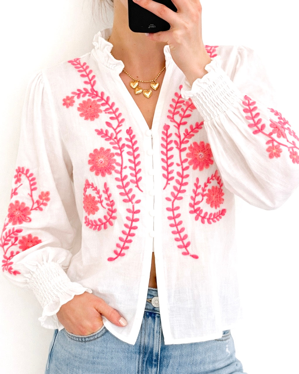 Moonie blouse white pink