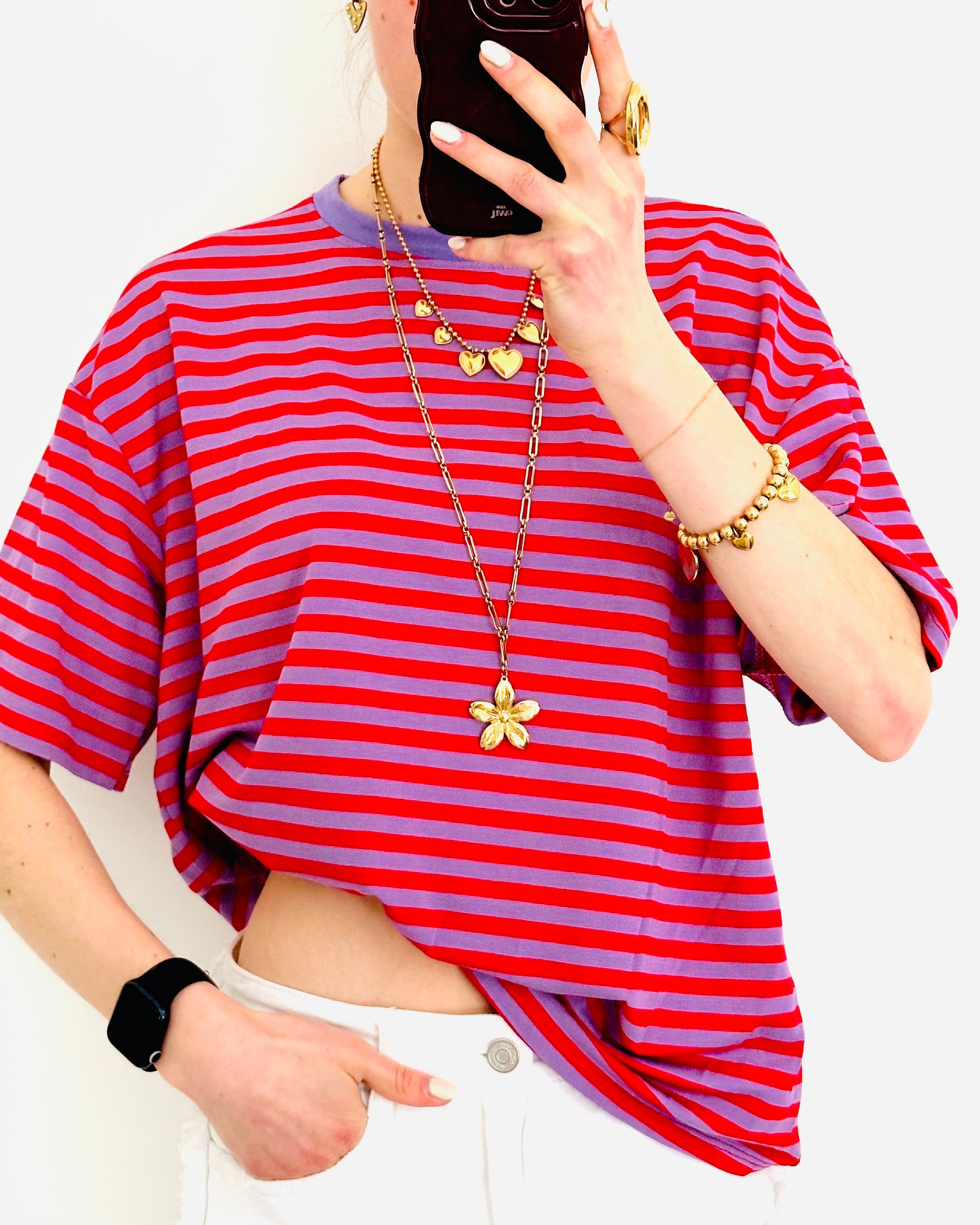 Casual stripe shortsleeve red purple