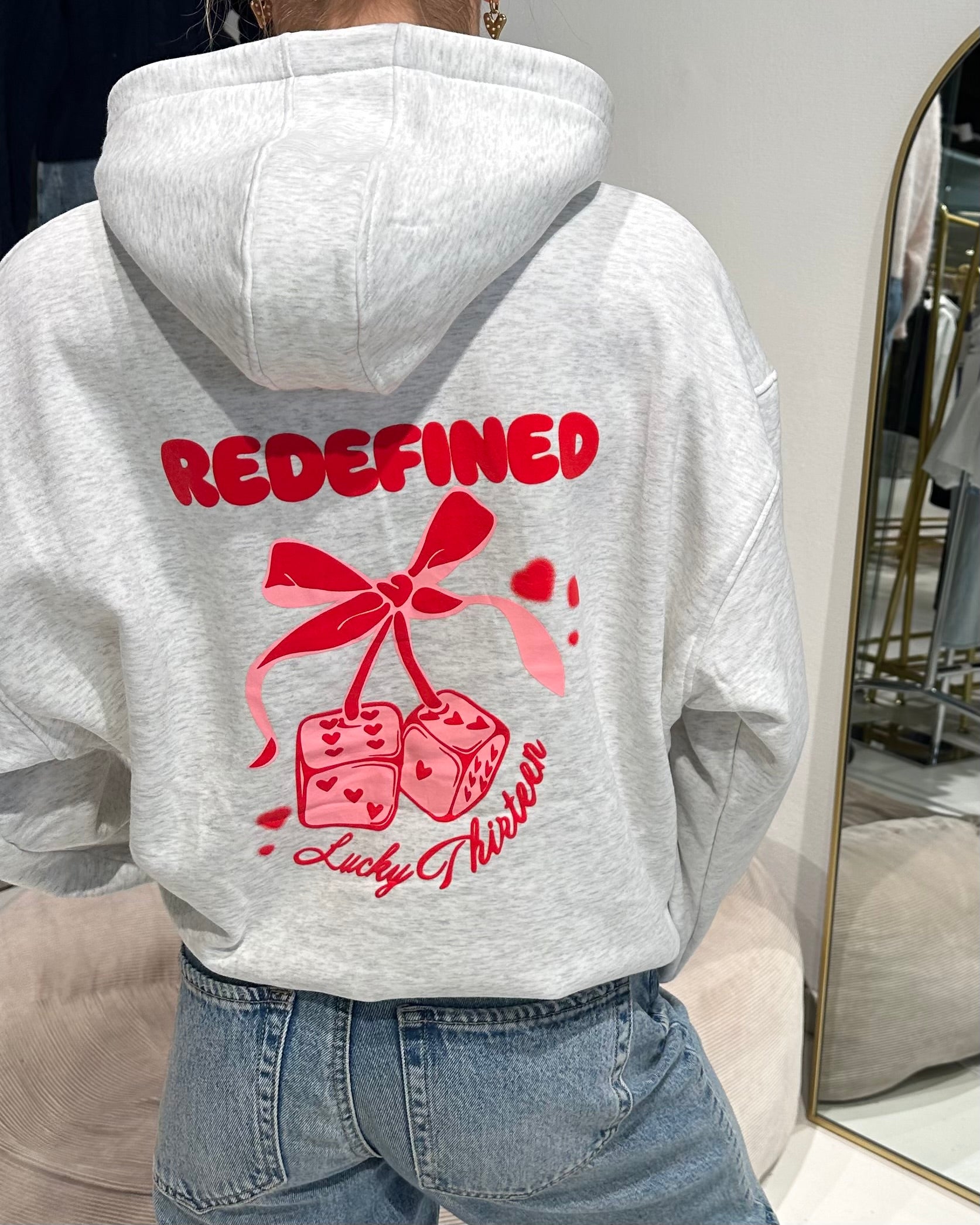 Redefined bow hoodie pink red