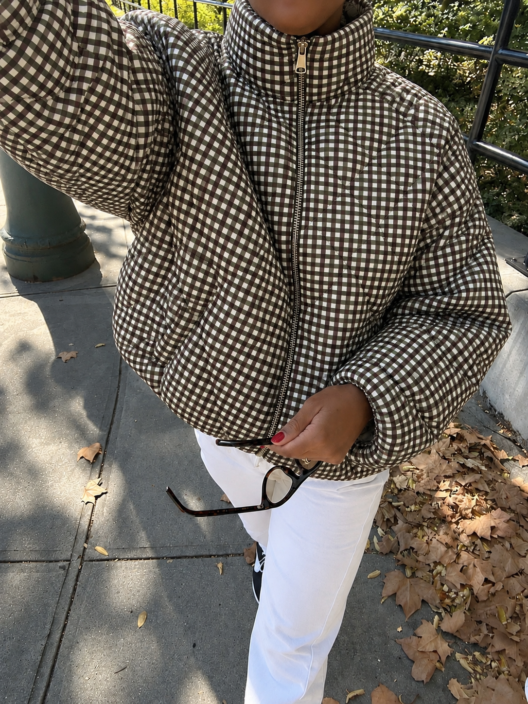 Mila Checkered Puffer Jacket khaki brown