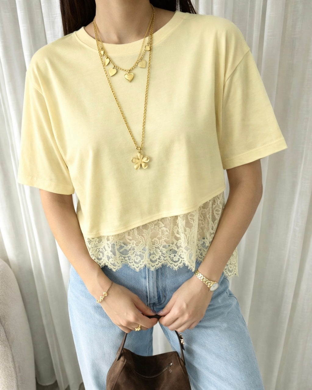 Lace shortsleeve yellow