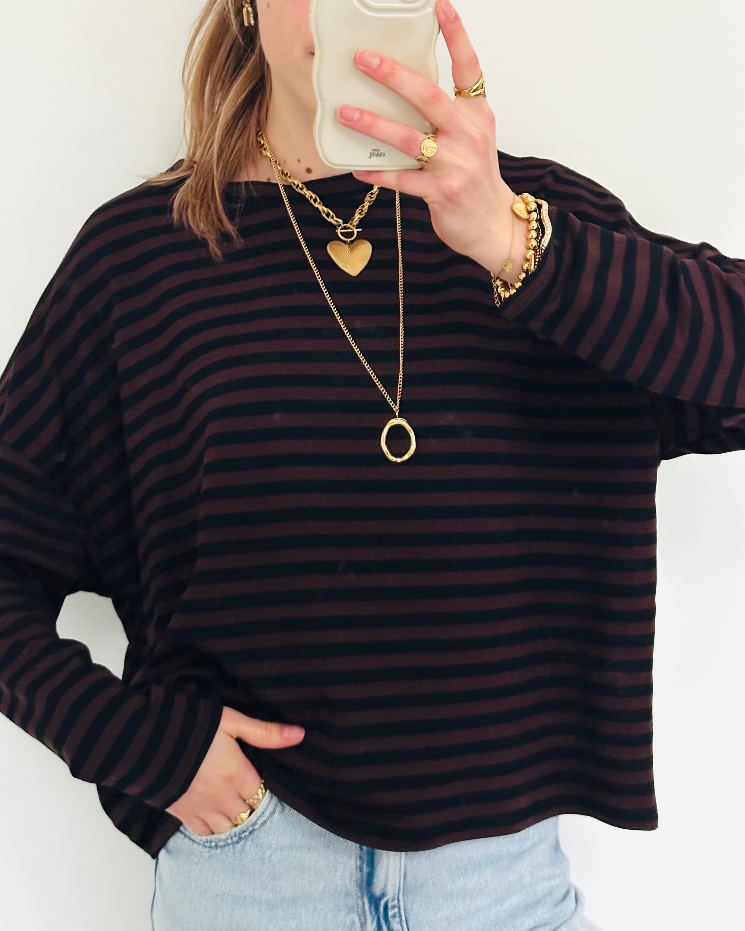 Casual stripe longsleeve bruin zwart