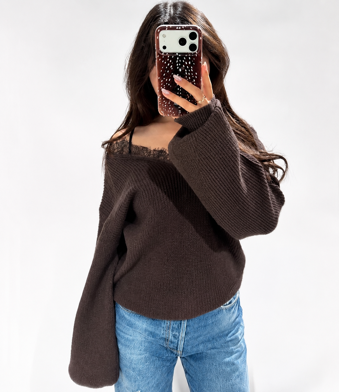Lace sweater brown