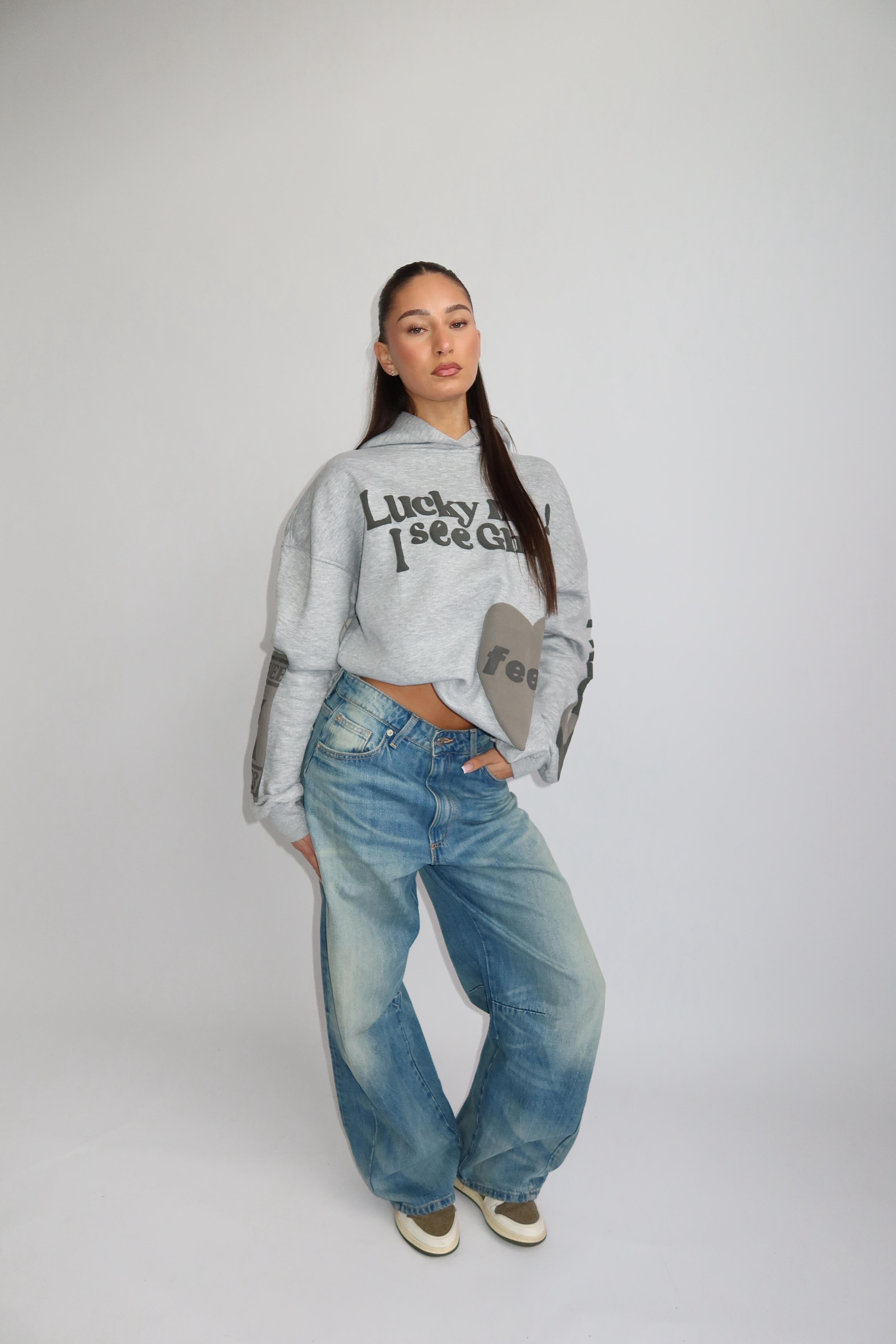 Lucky me hoodie grey