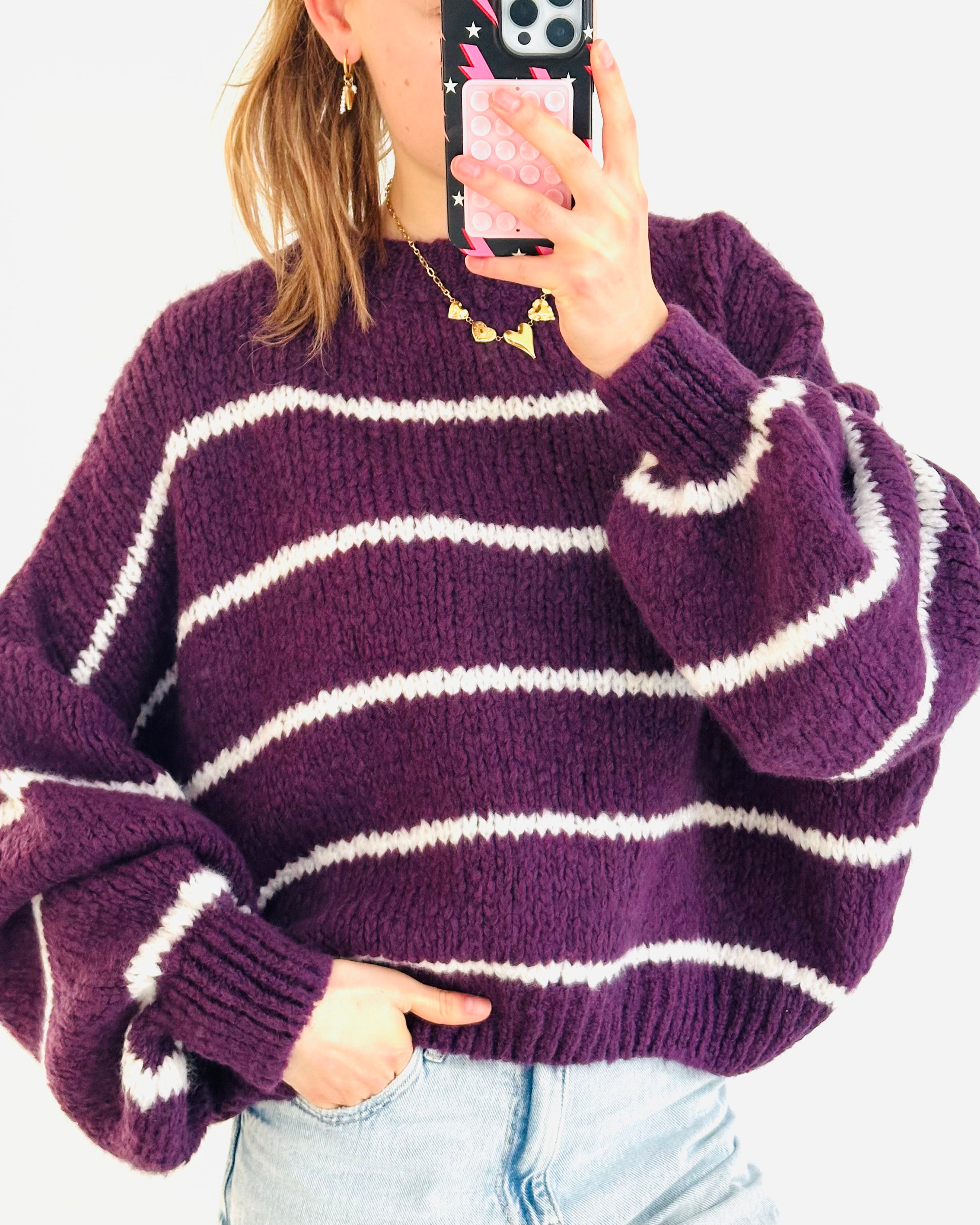 Comfy trui aubergine stripe