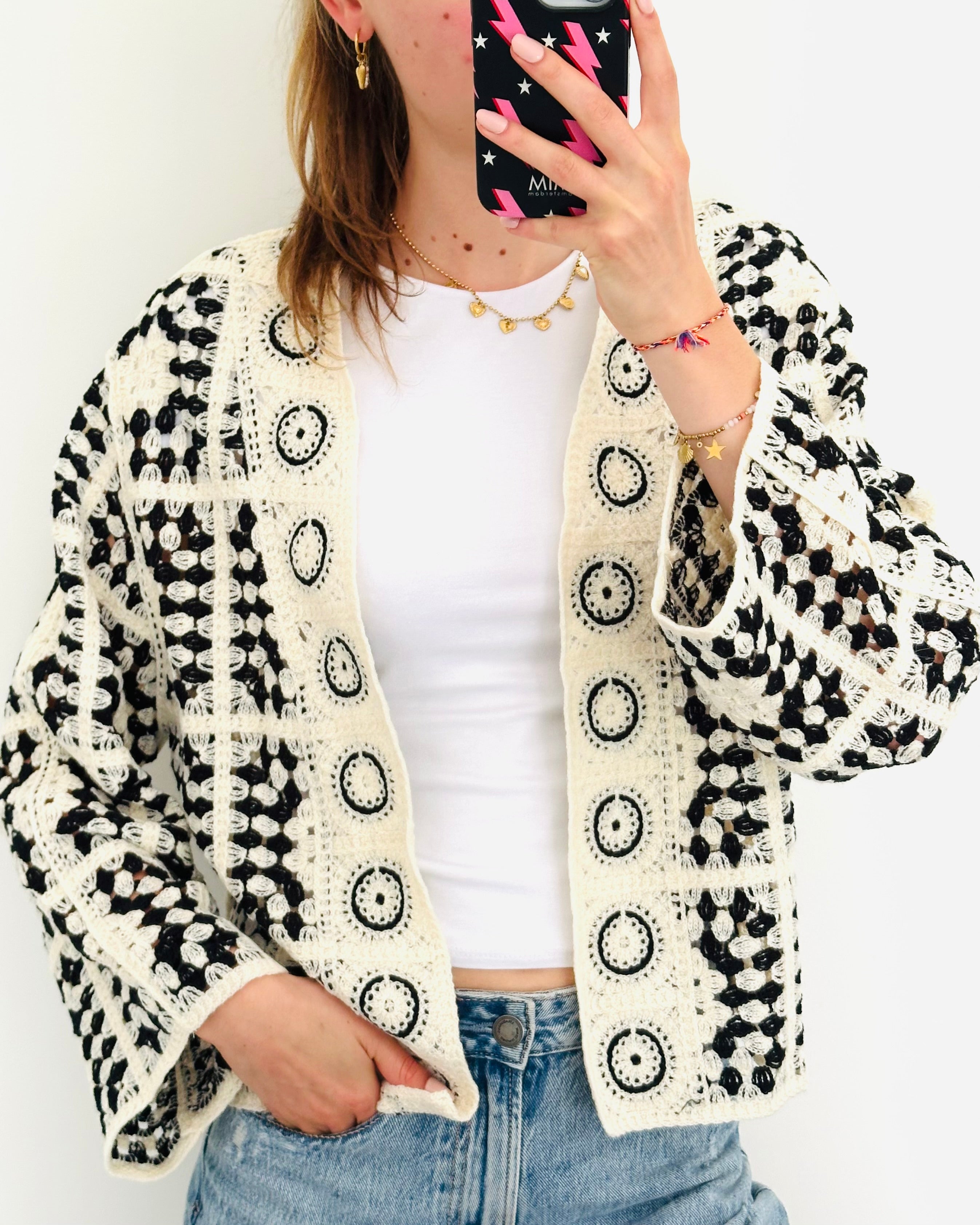 Boho vest zwart Cream