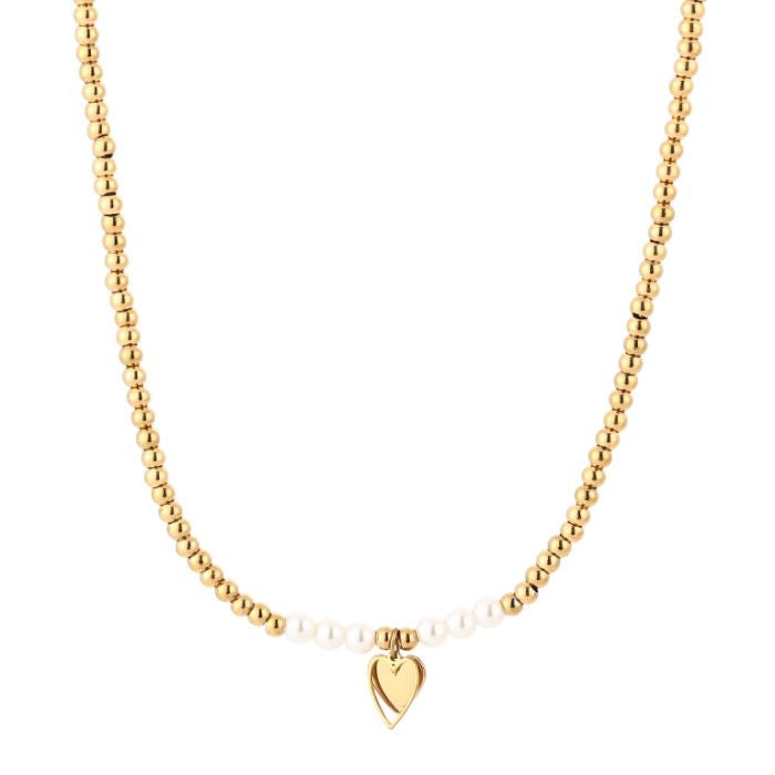 Kralen ketting hartje goud