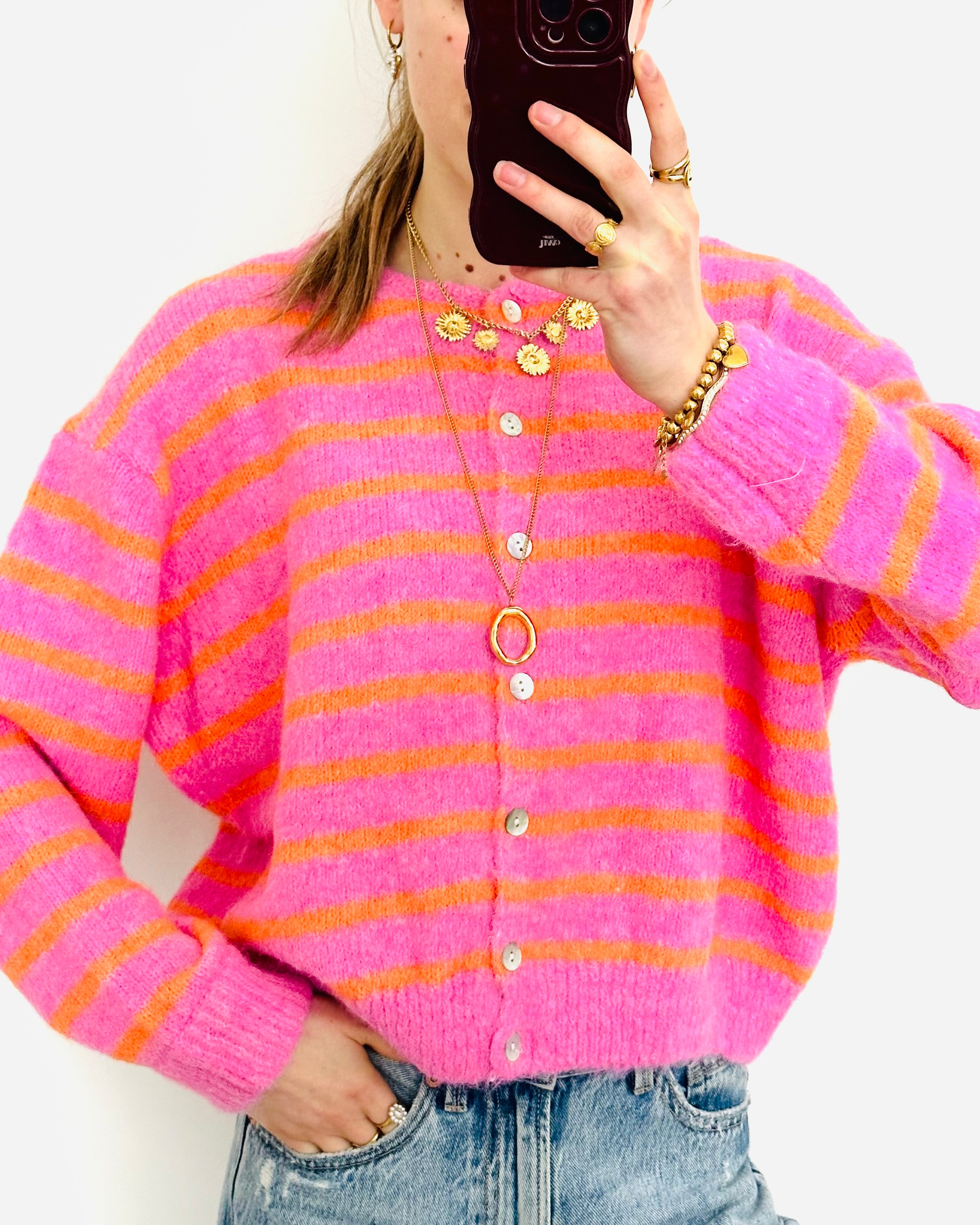 Stockholm cardigan pink orange