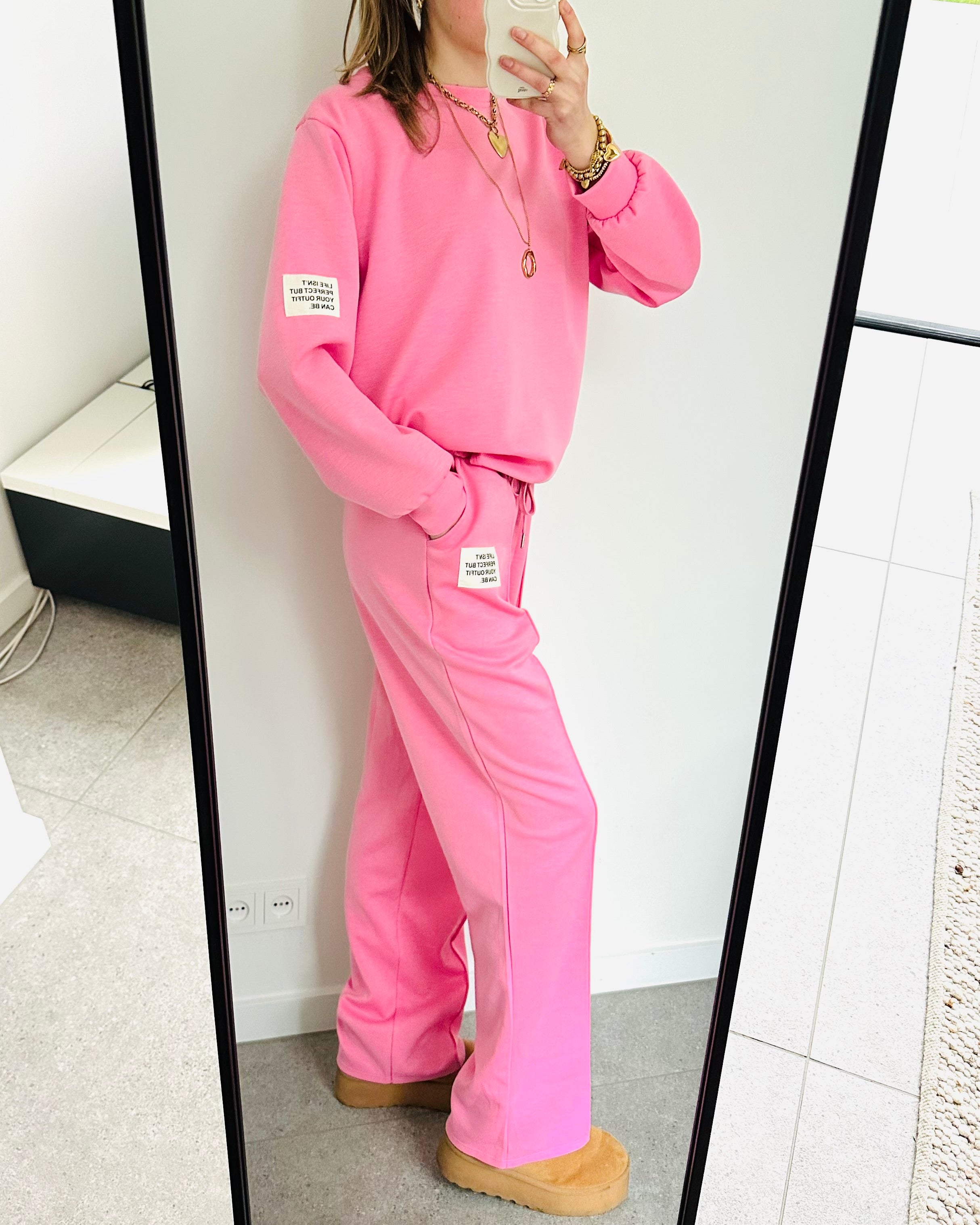 Oversized amy set lange mouw pastel roze