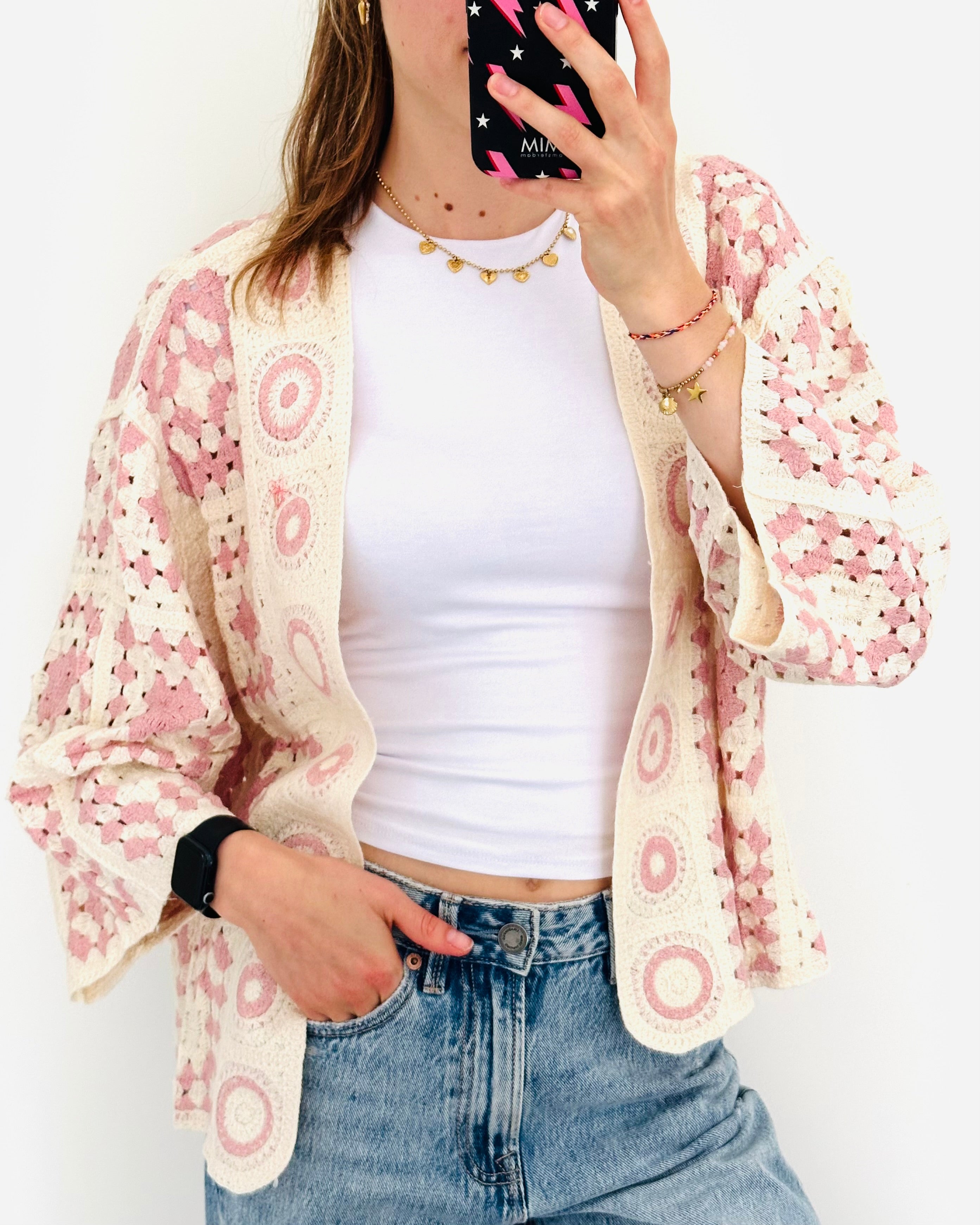 Boho vest oud roze cream