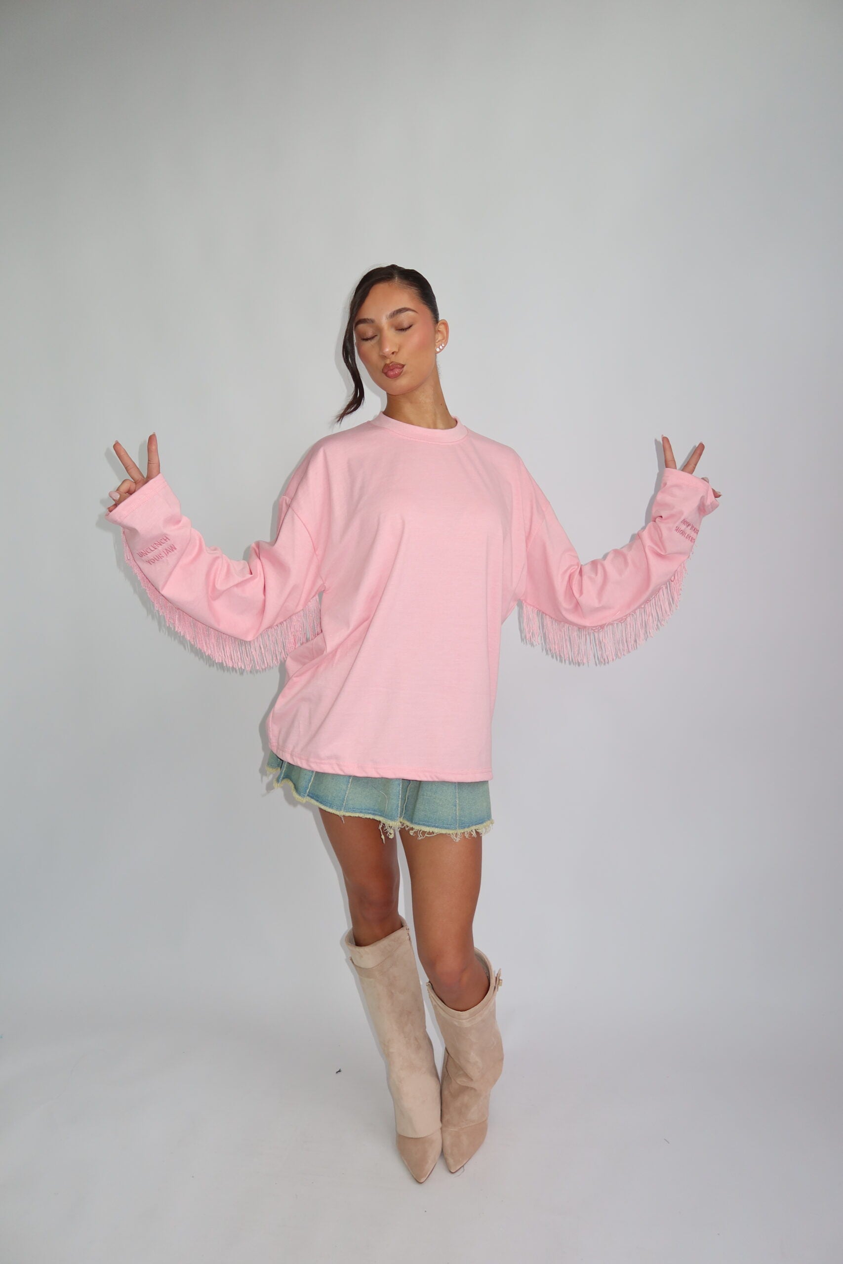 Coastal fringe longsleeve pink