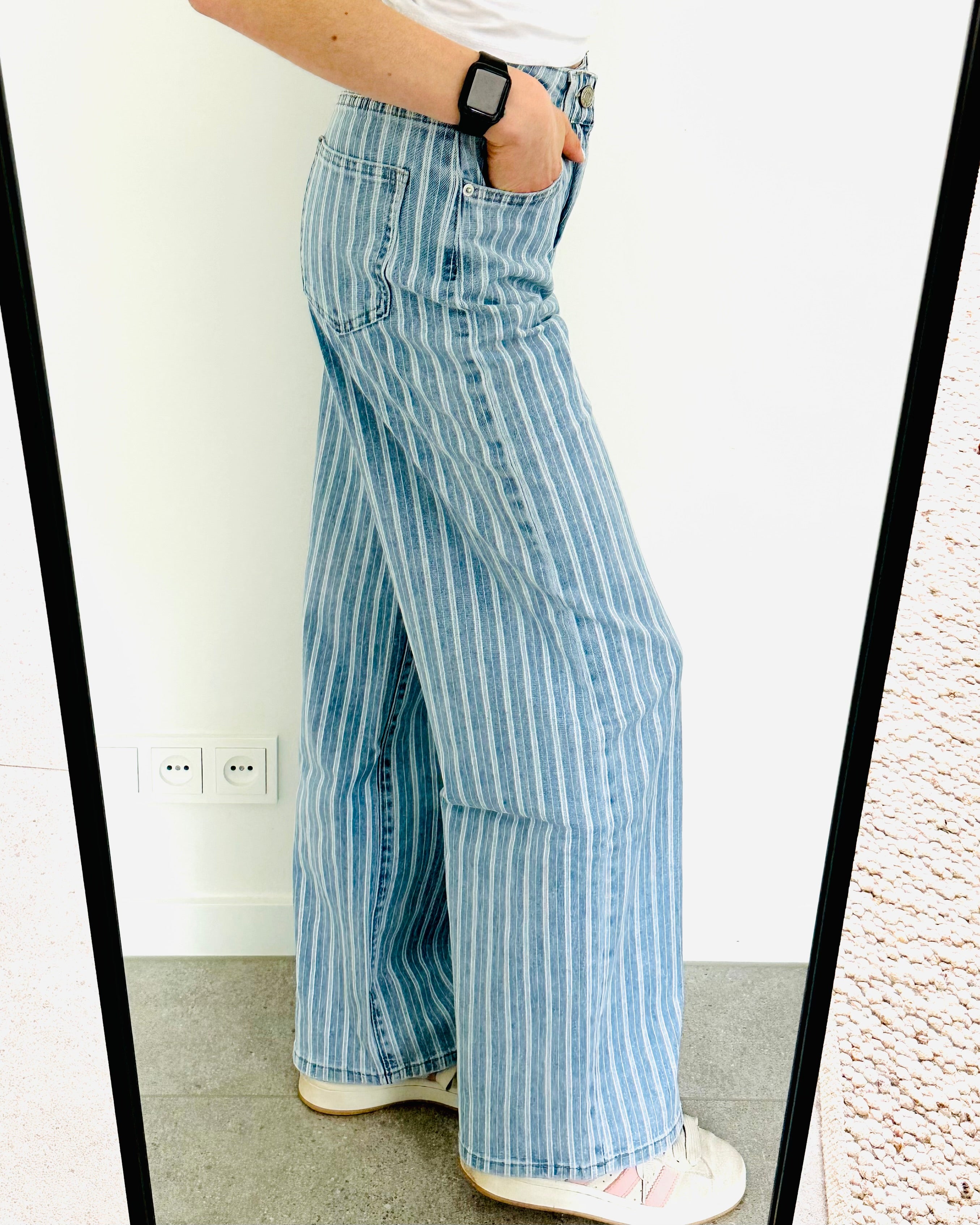 Striped straight leg jeans blue
