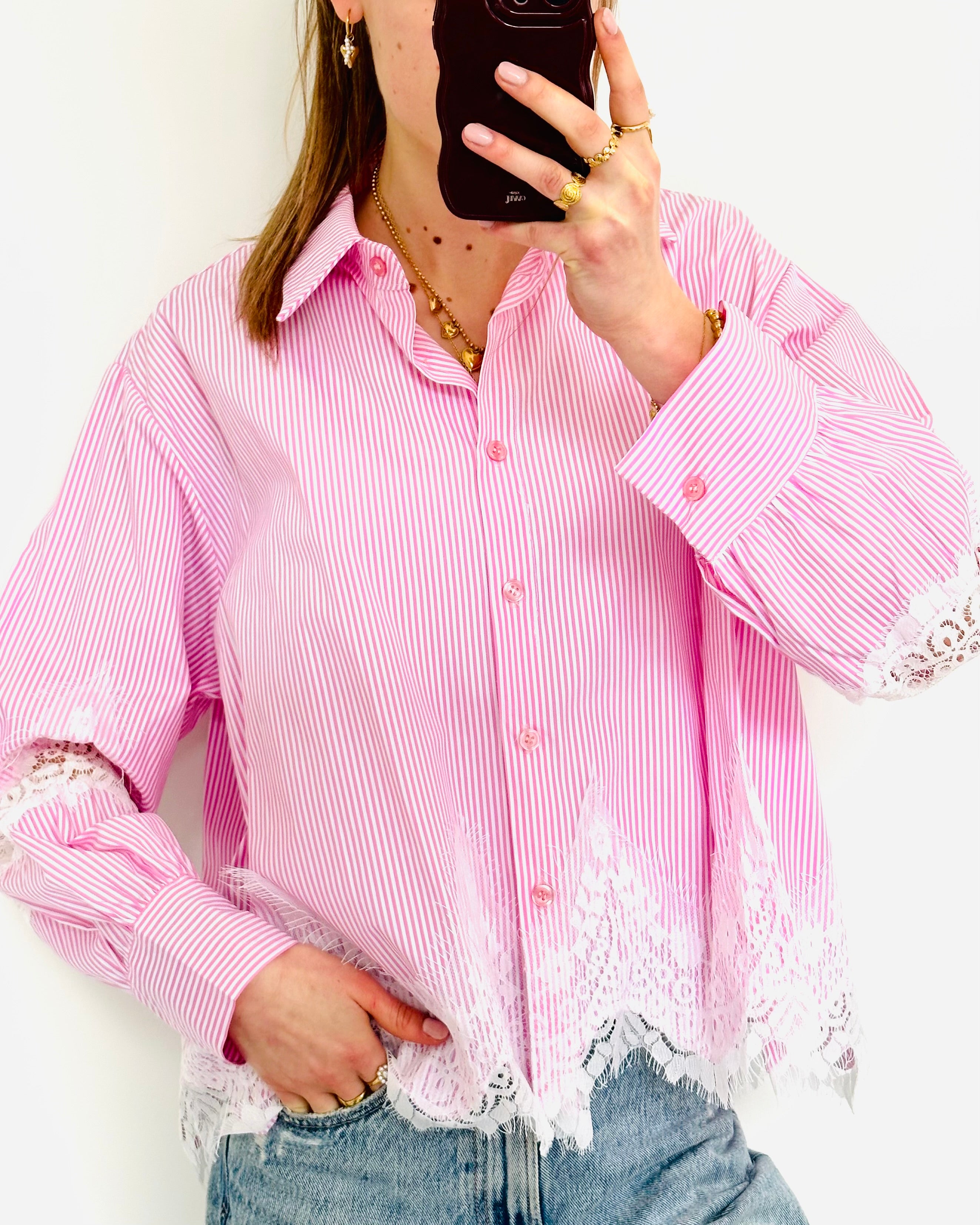 Kanten blouse striped pink
