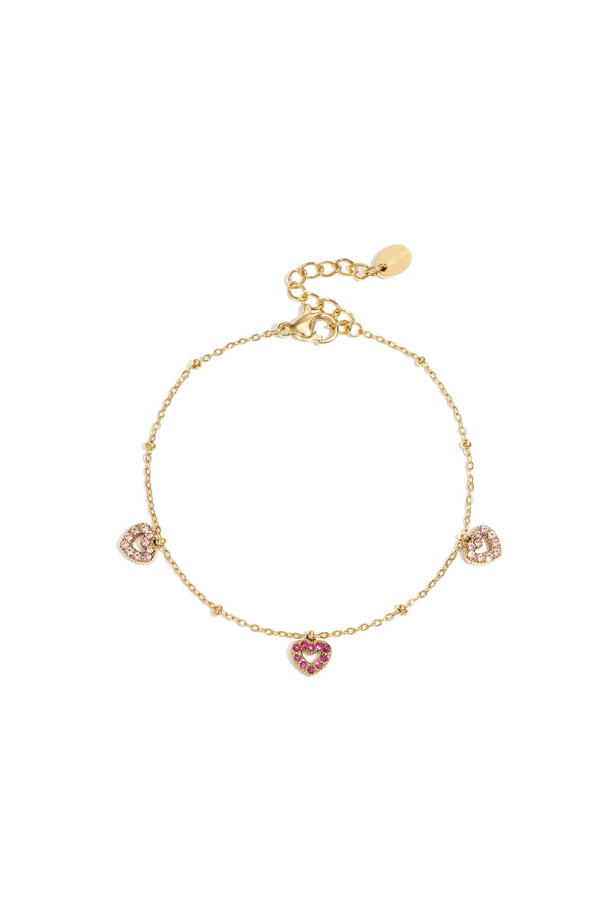 Triple heart armband shimmer goud roze