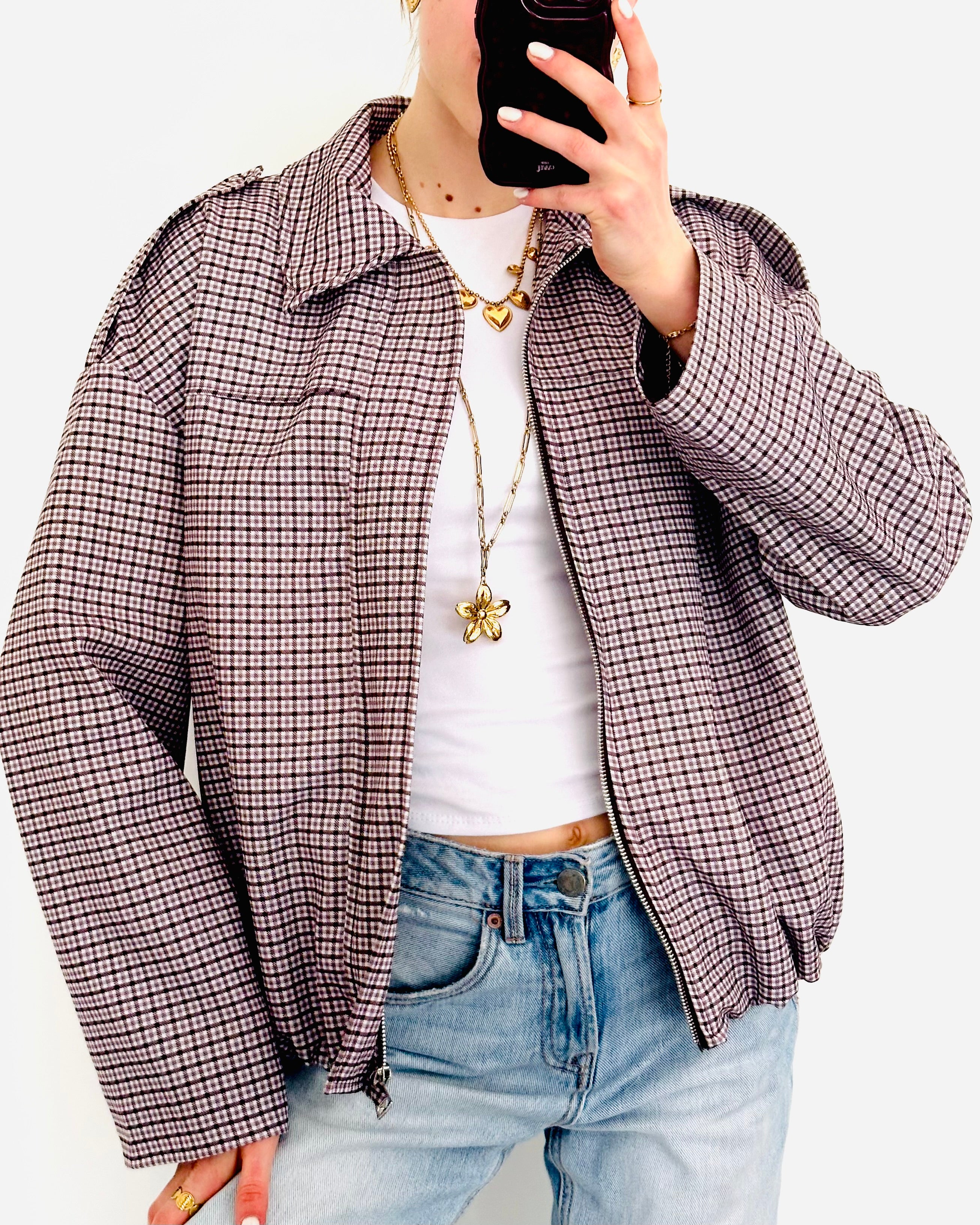 Oversized geruit jacket coffee Brown