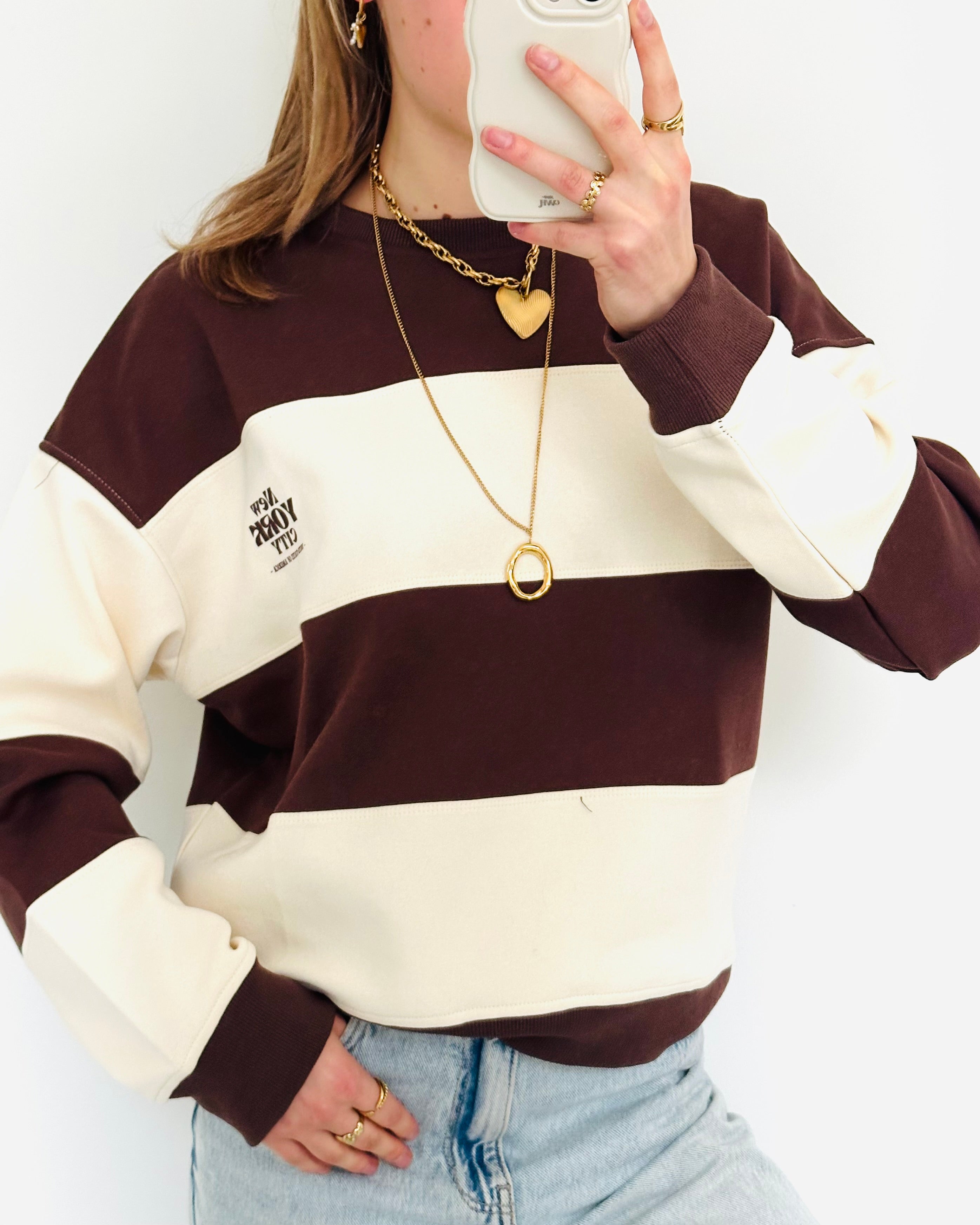 NY city trui stripe bruin