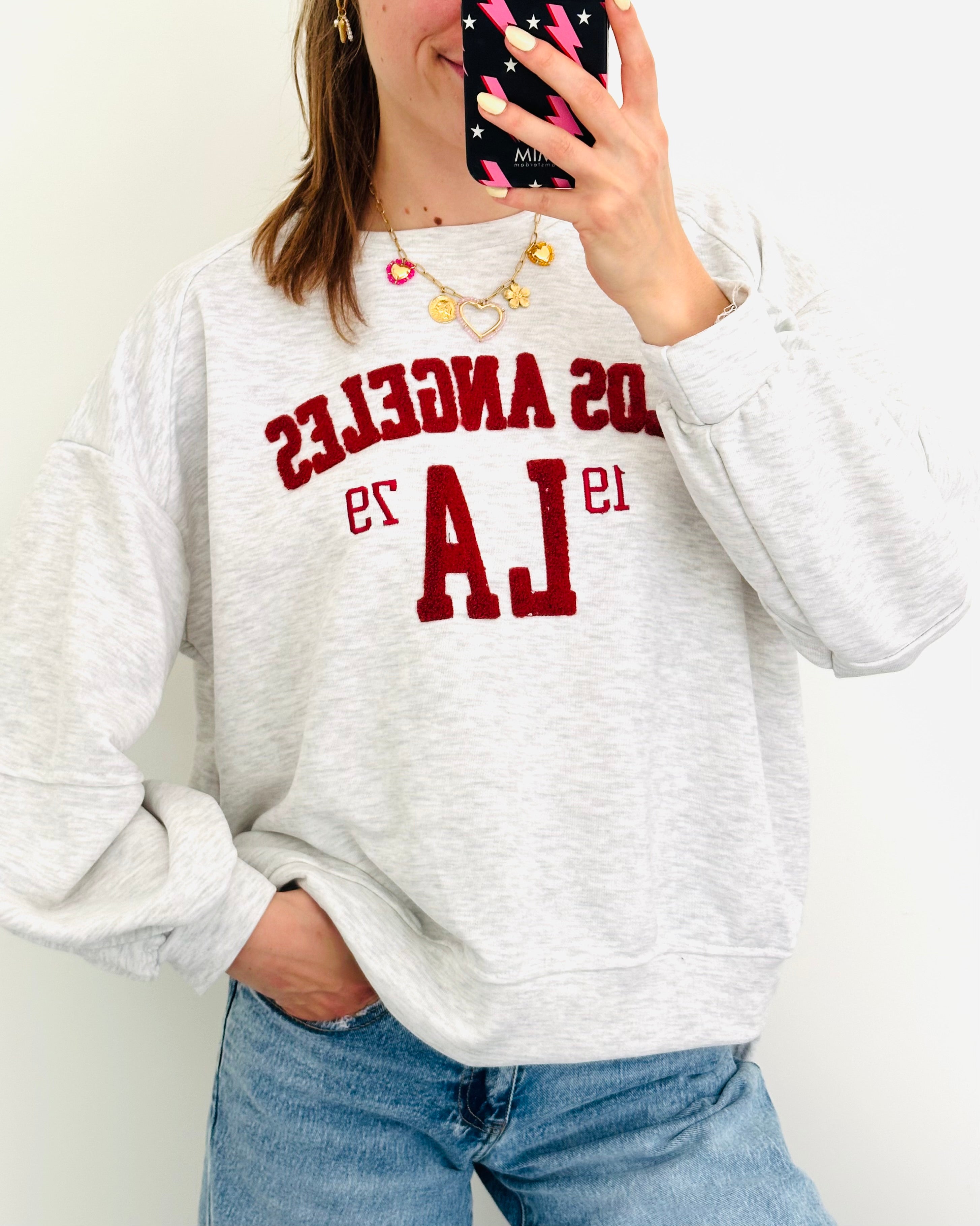 LA sweater grijs bordeaux