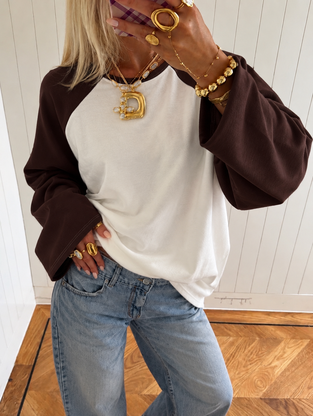 Double sweatshirt brown white