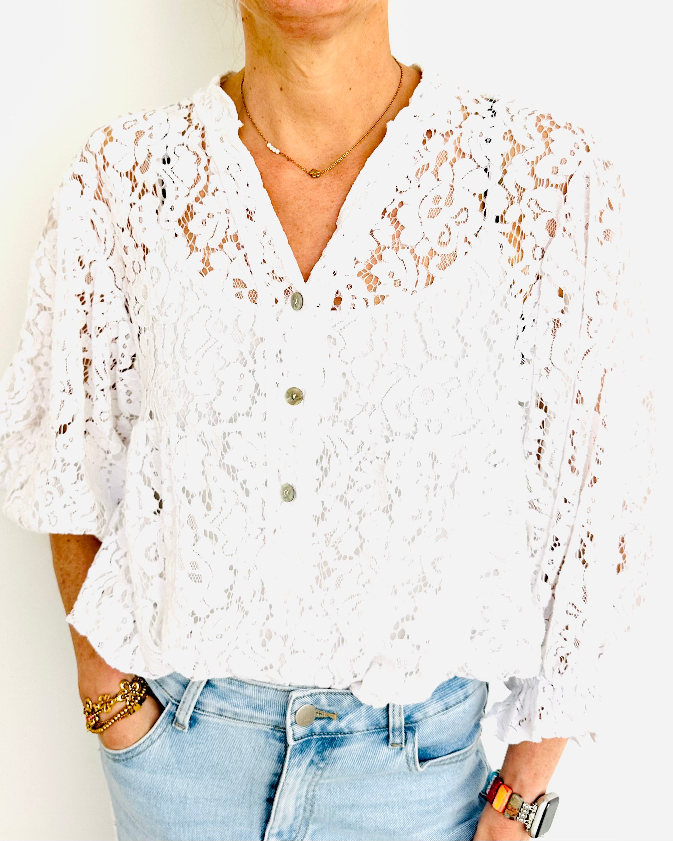 Kanten blouse top white