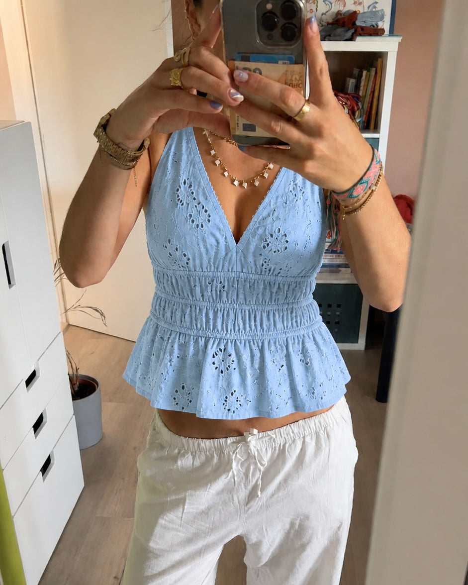 Lace top halter blue