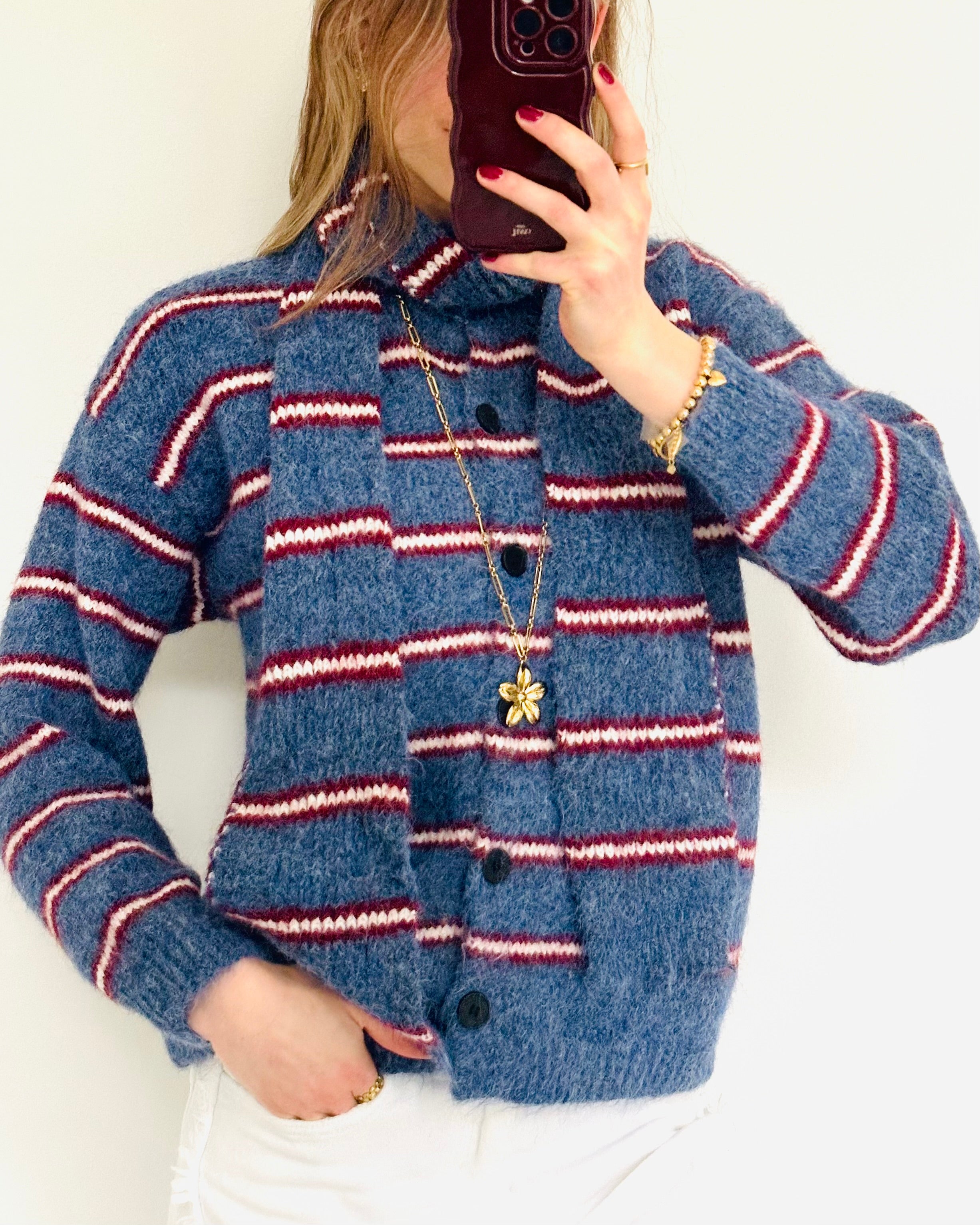 Stockholm cardigan denim bordeaux
