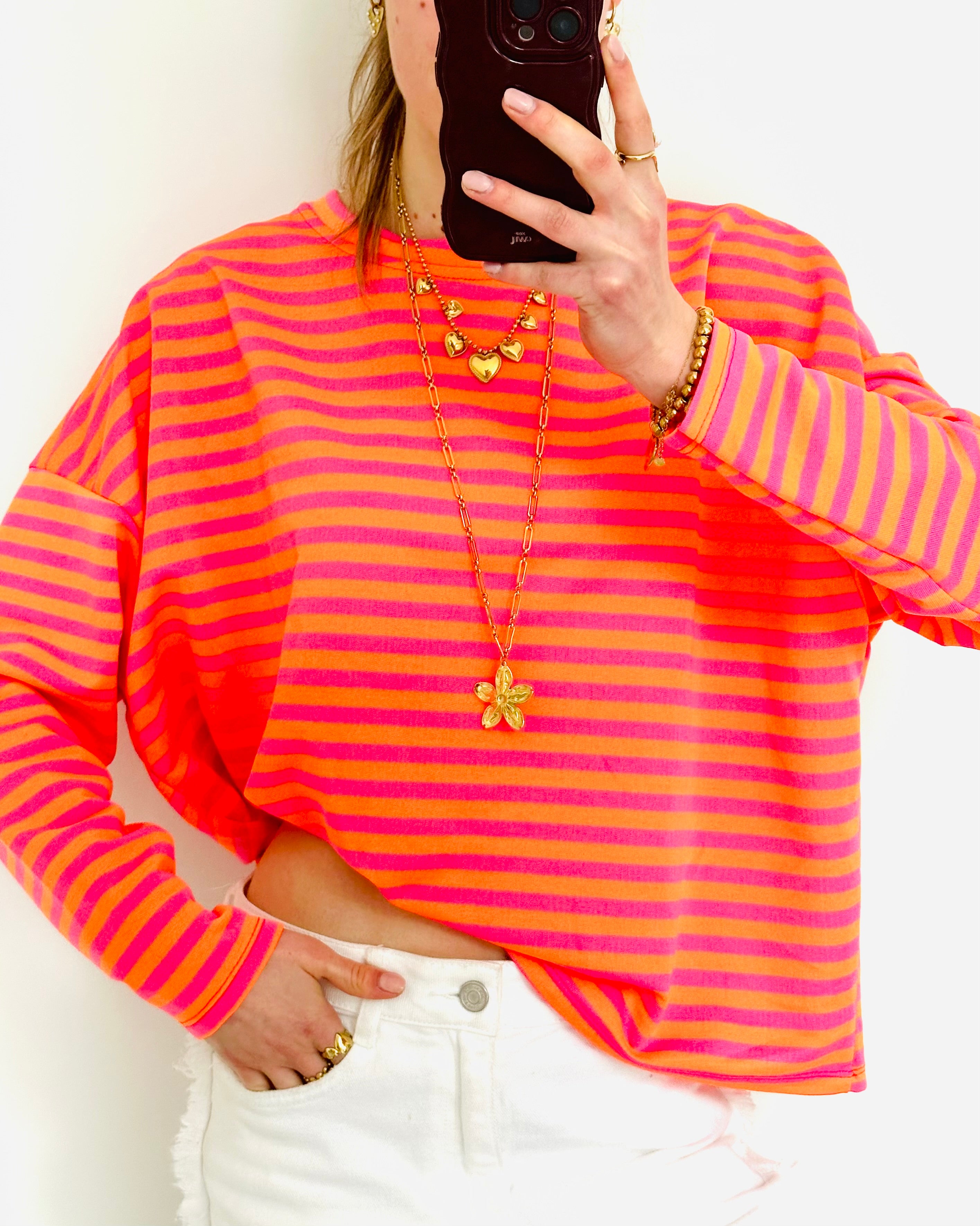 Casual stripe longsleeve pink orange straight