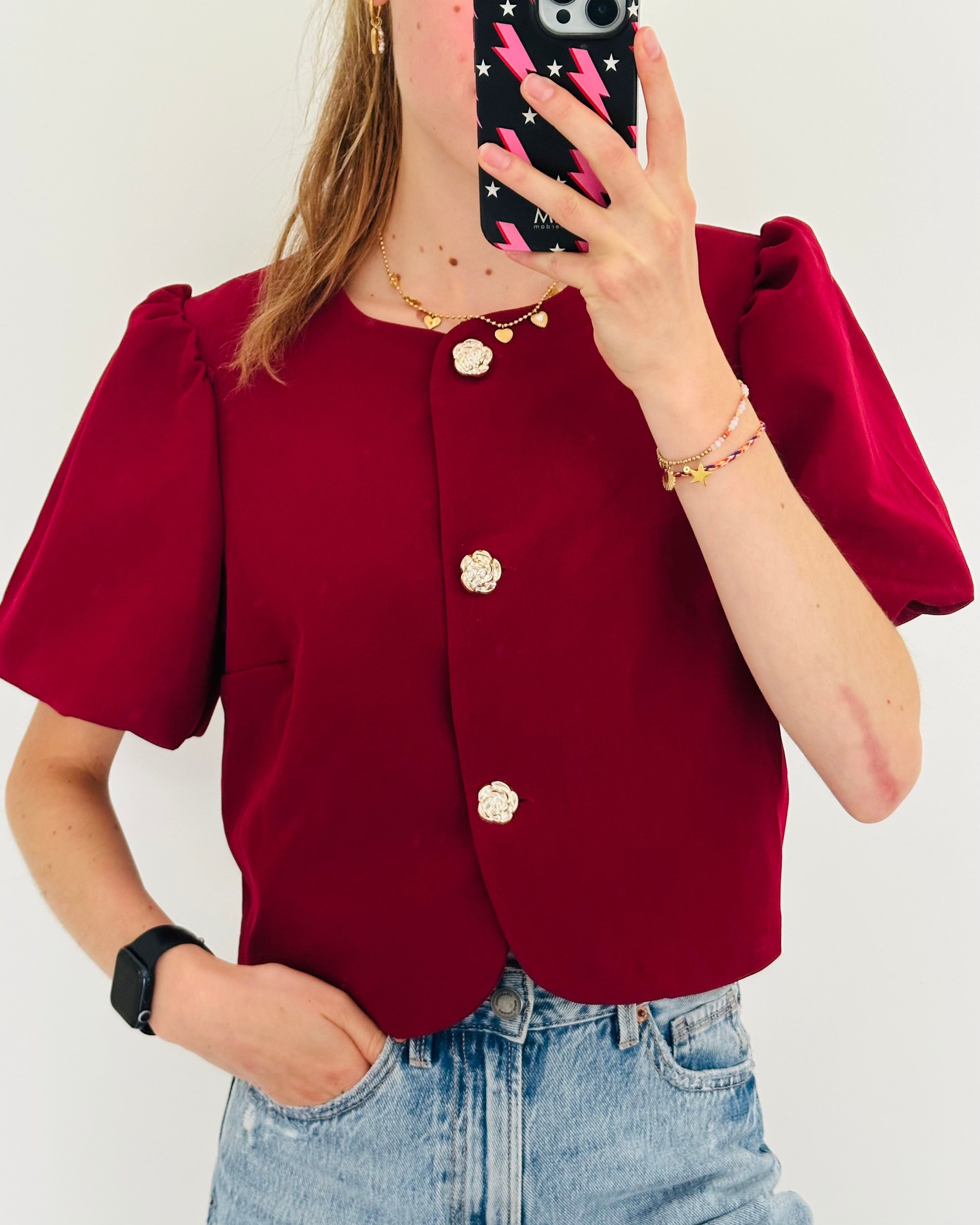 Sara top bloem Bordeaux