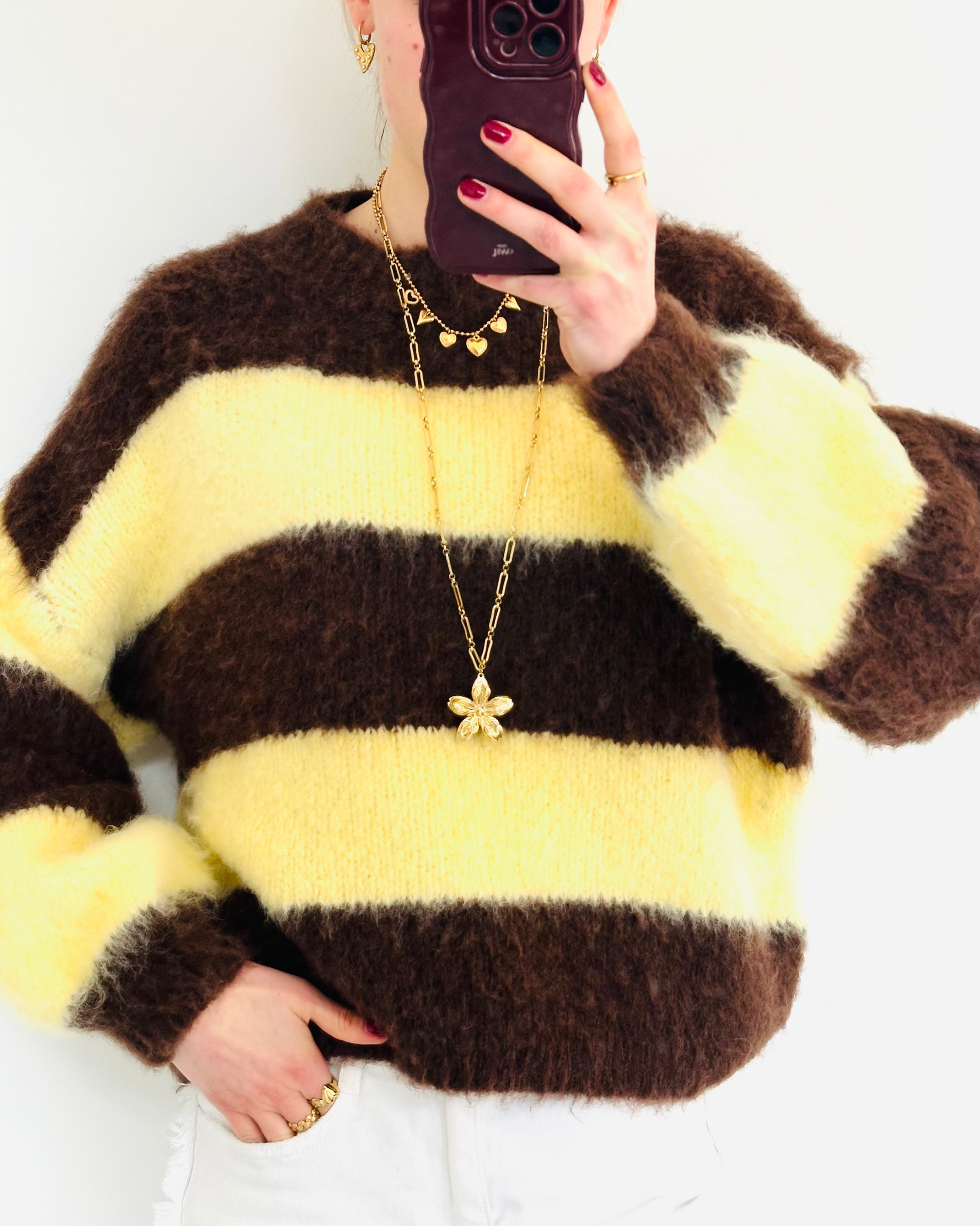 Molly fluffy trui yellow brown