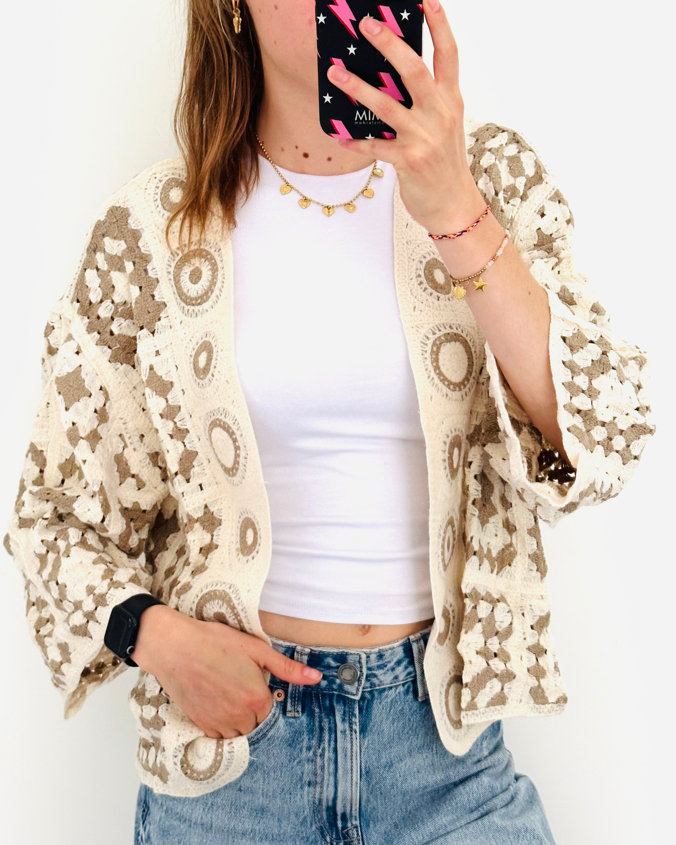Boho vest taupe cream