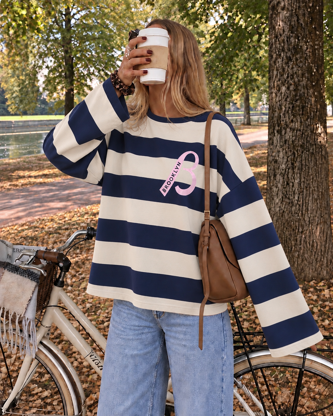 Brooklyn sweatshirt brown - Navy/Cream