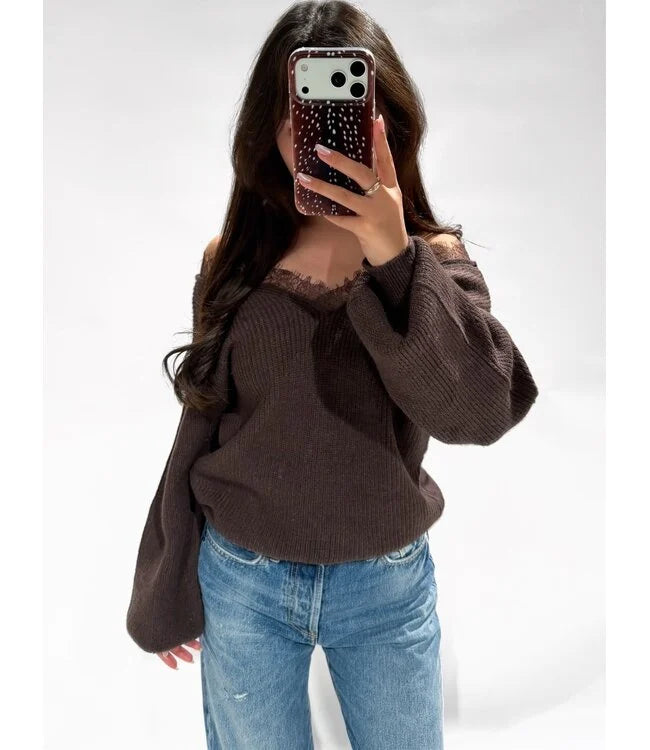 Lace sweater brown
