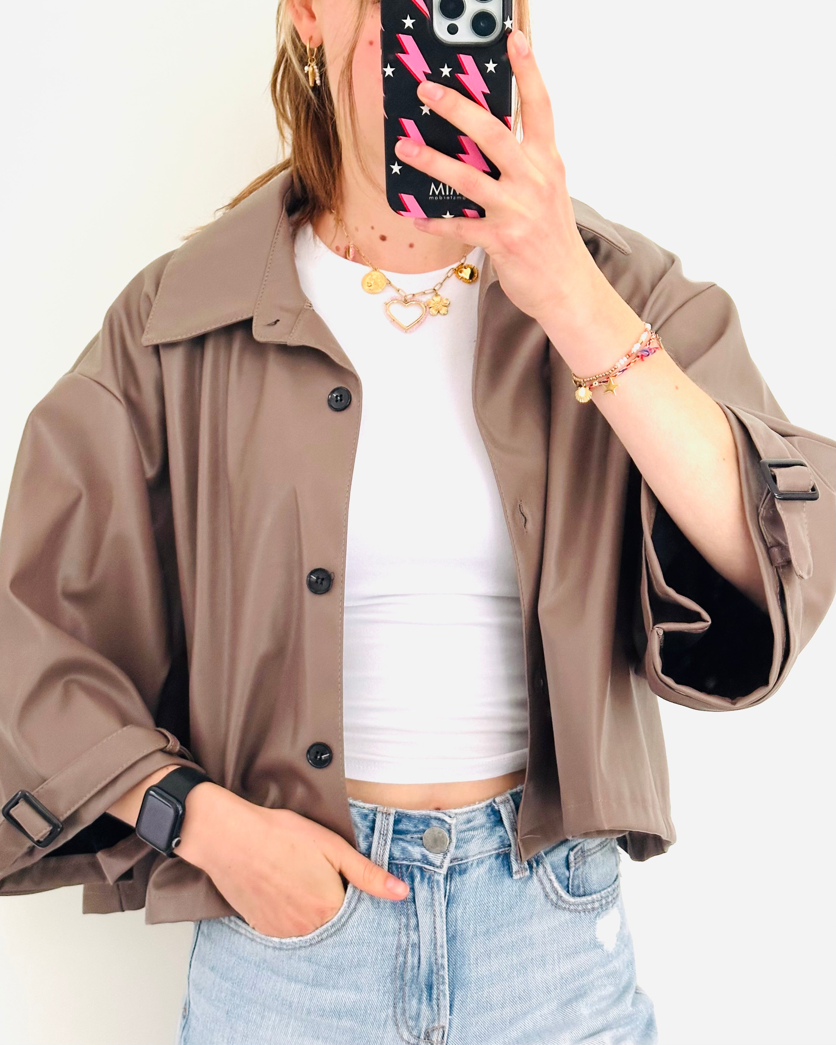 Veste Ruby en cuir taupe